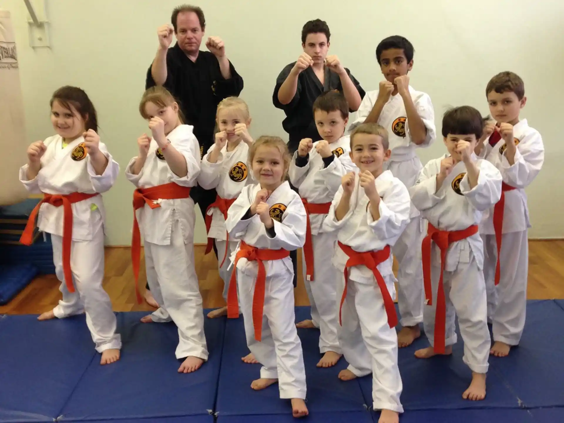 a group of people in karate uniforms