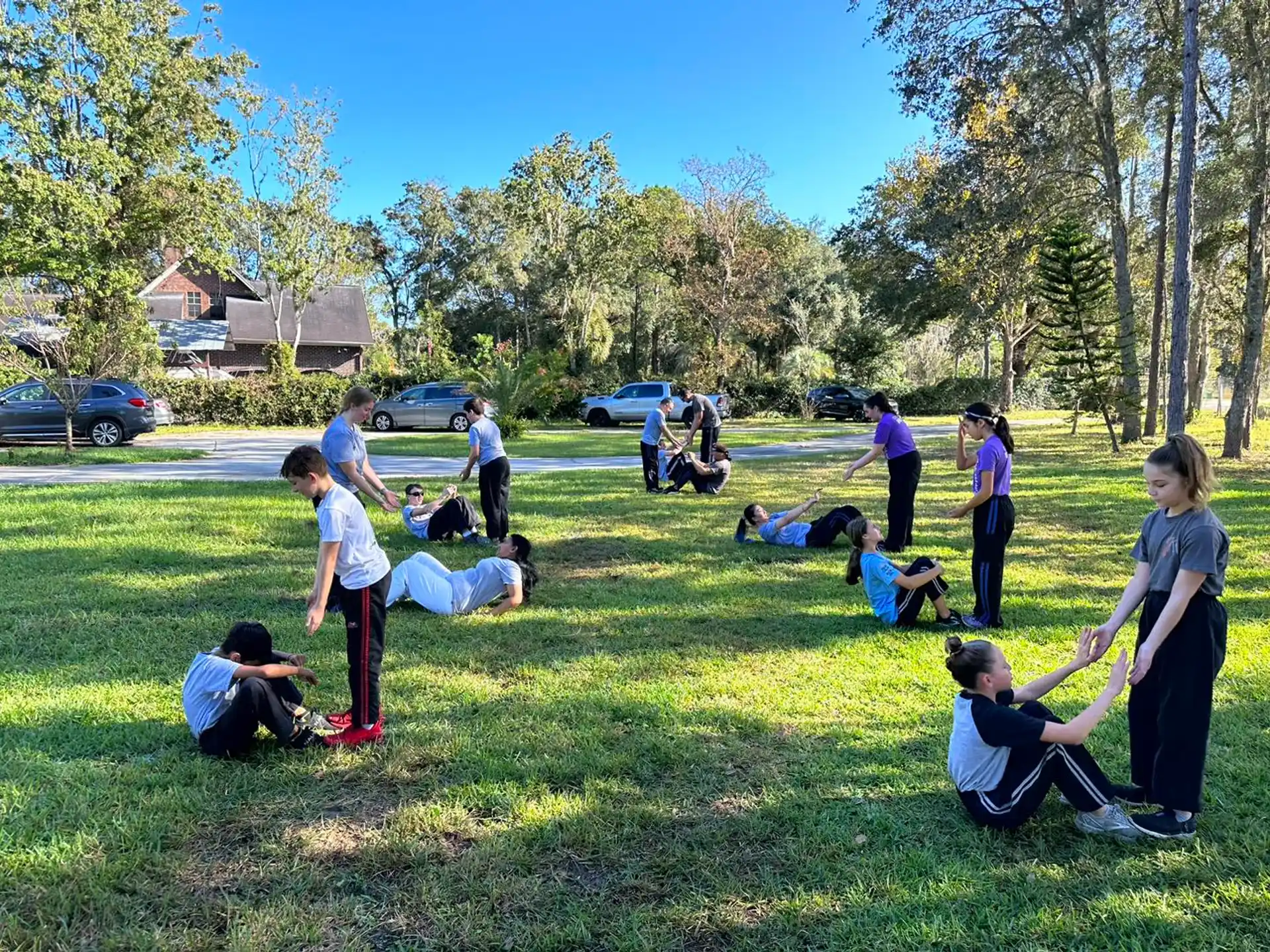 a group of people in a park