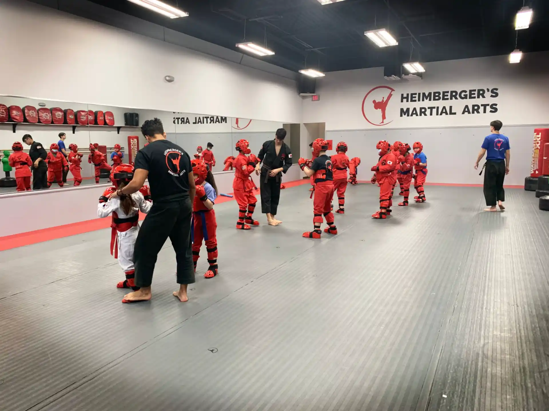 a group of people in a gym