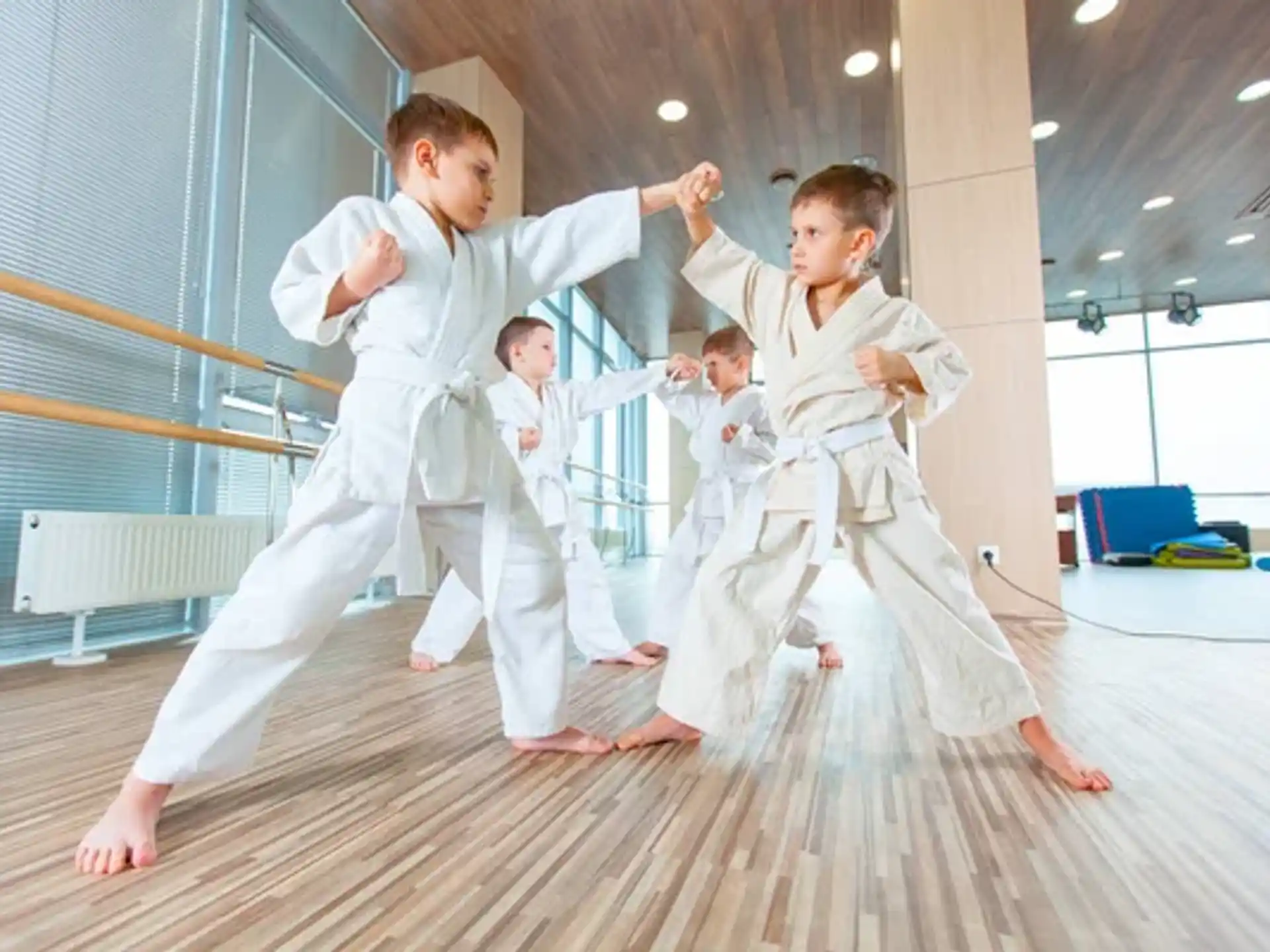 a group of boys in karate uniforms
