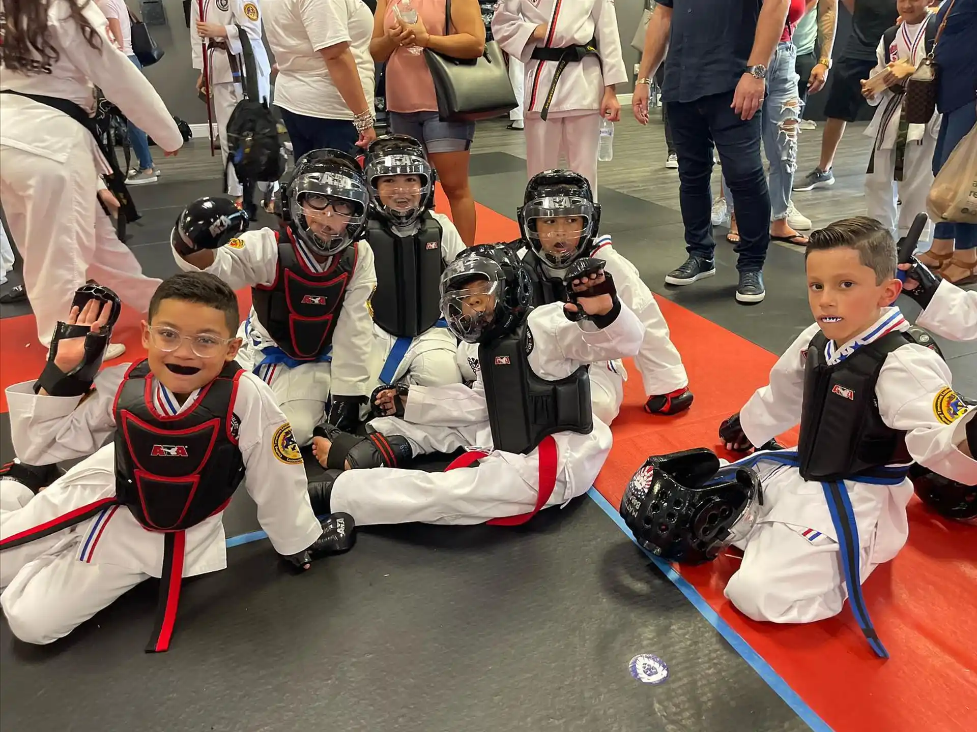 a group of people wearing helmets