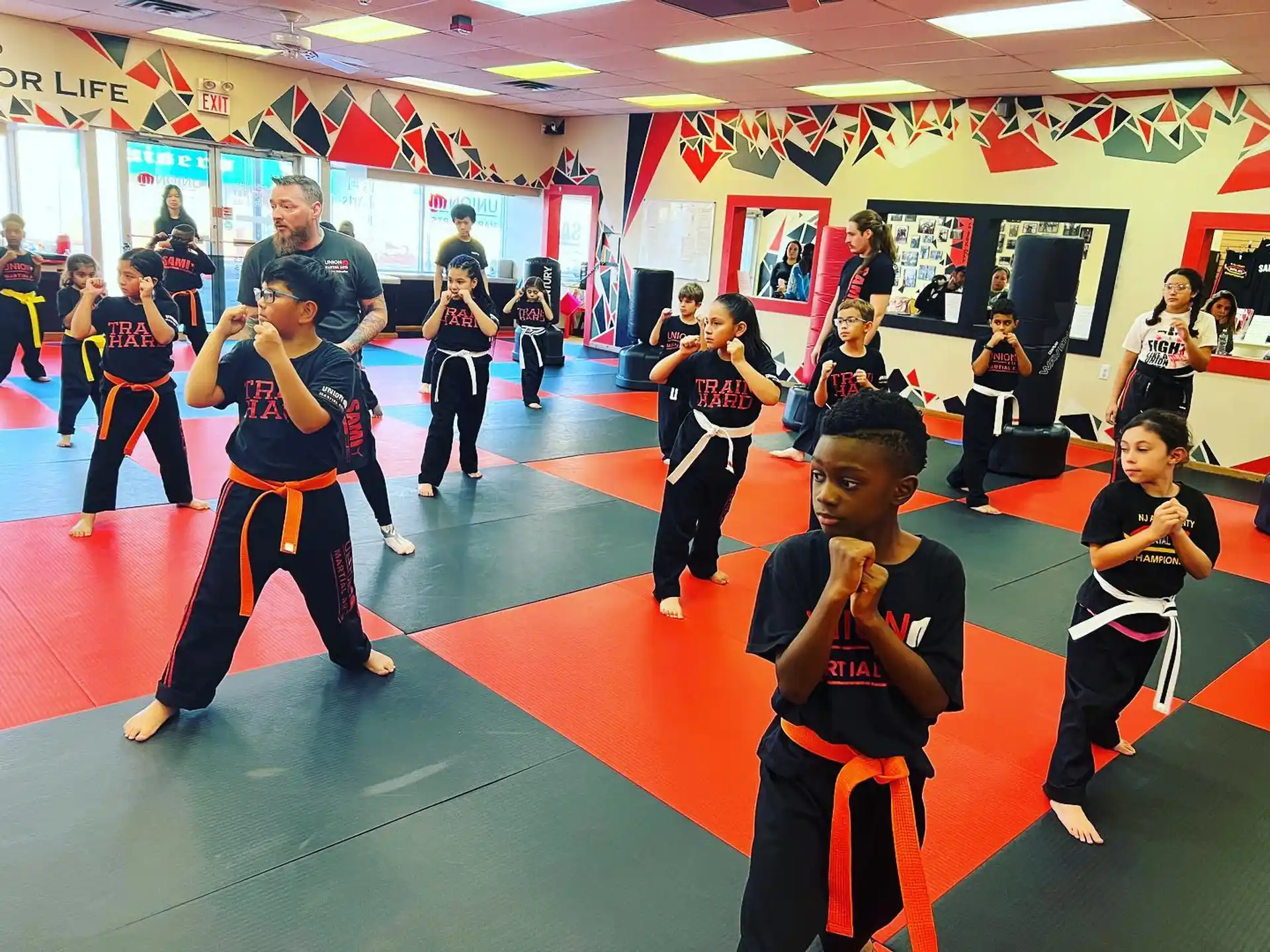 a group of children in a gym