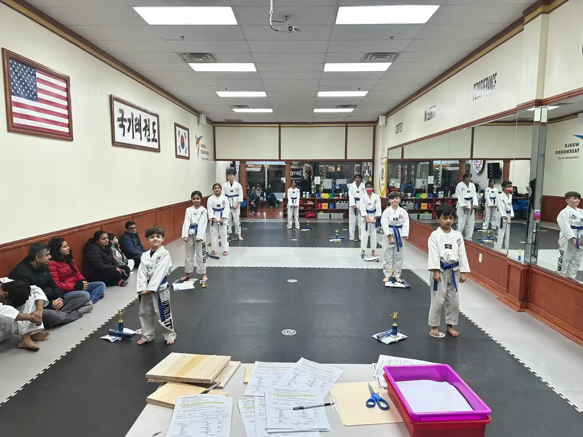 a group of people in a classroom