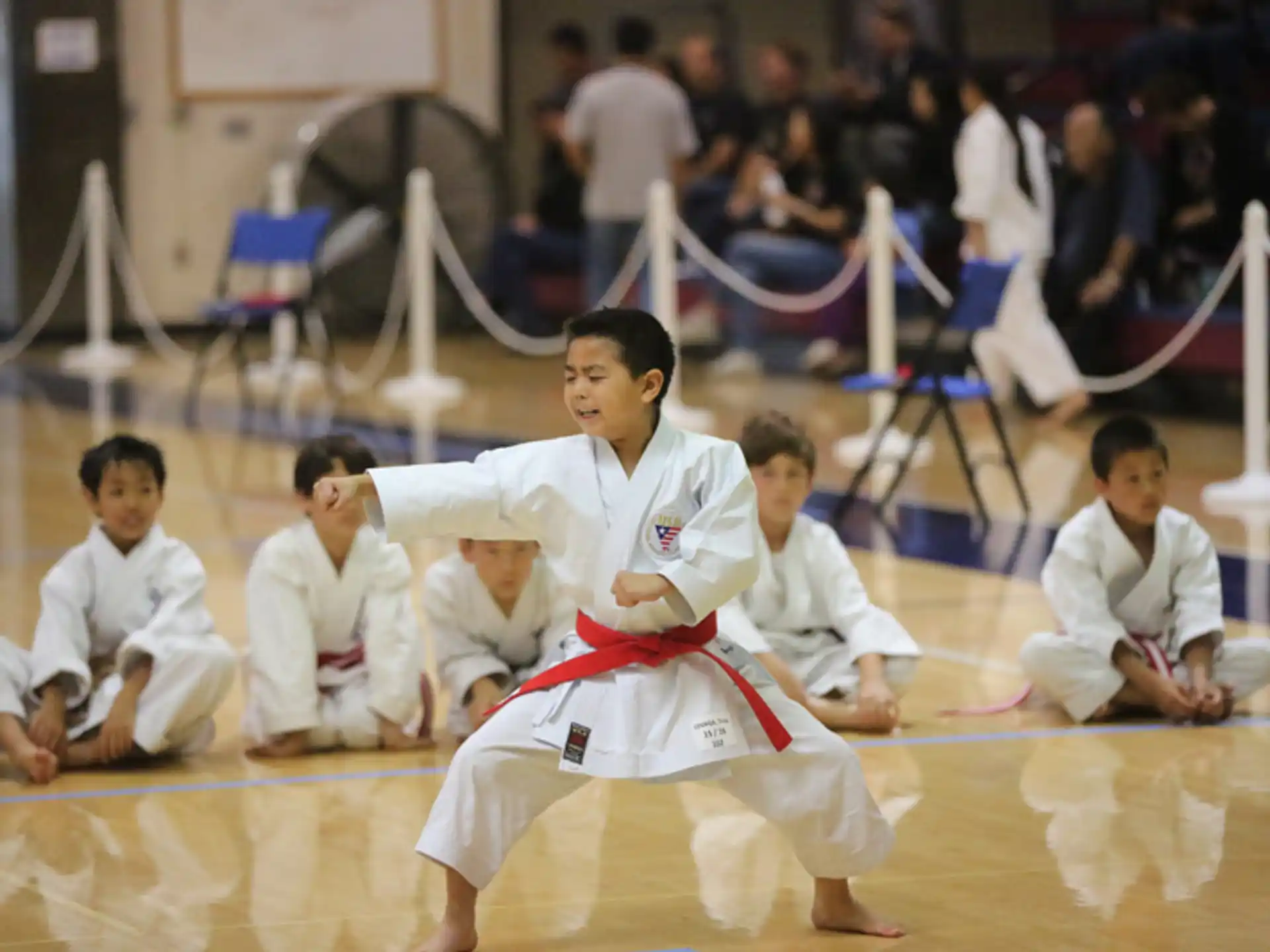 a group of boys in karate uniforms