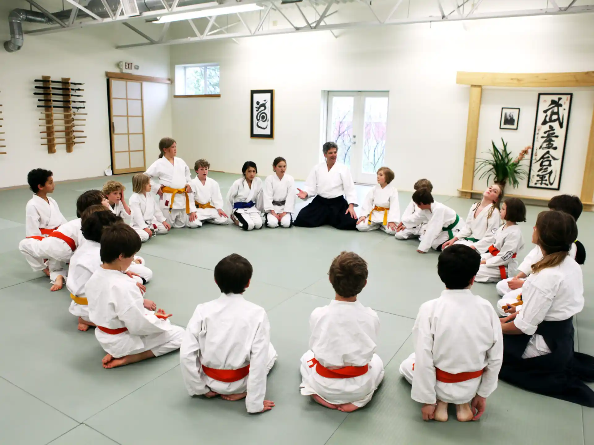a group of people sitting in a circle
