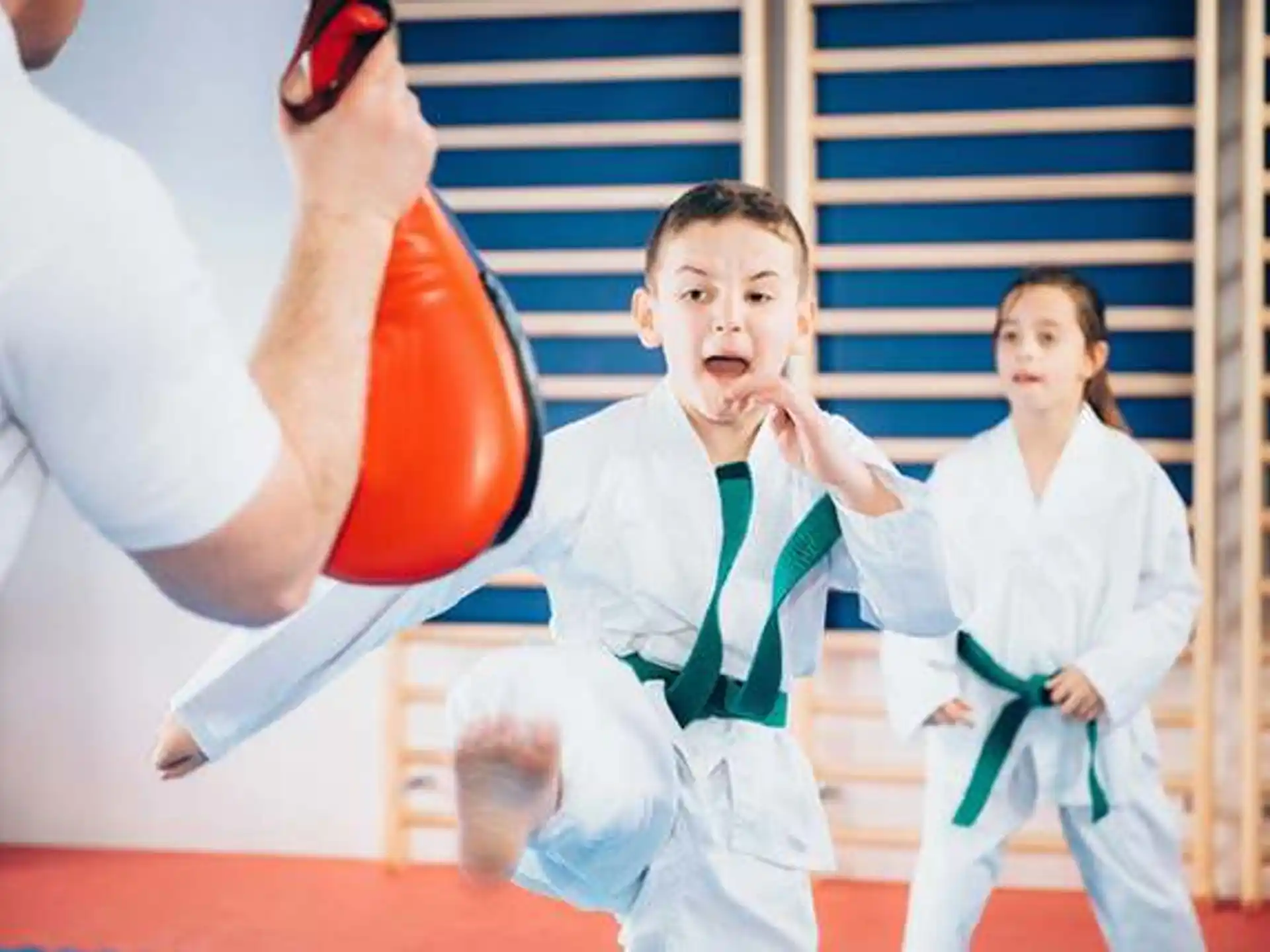 a boy in a karate uniform