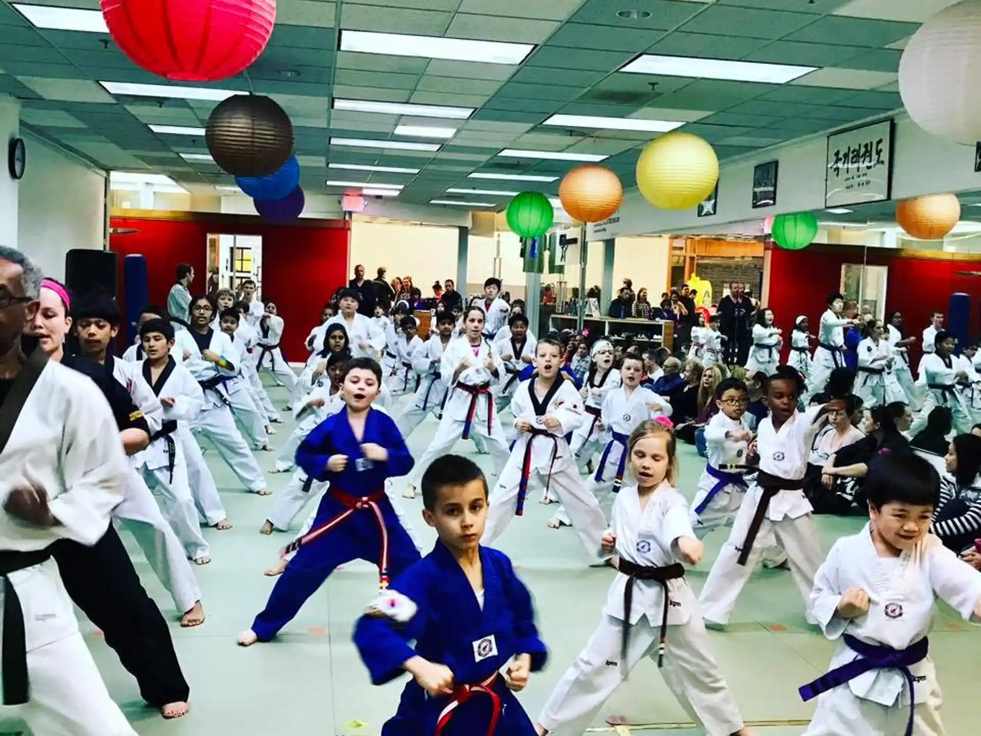 a group of people in karate uniforms