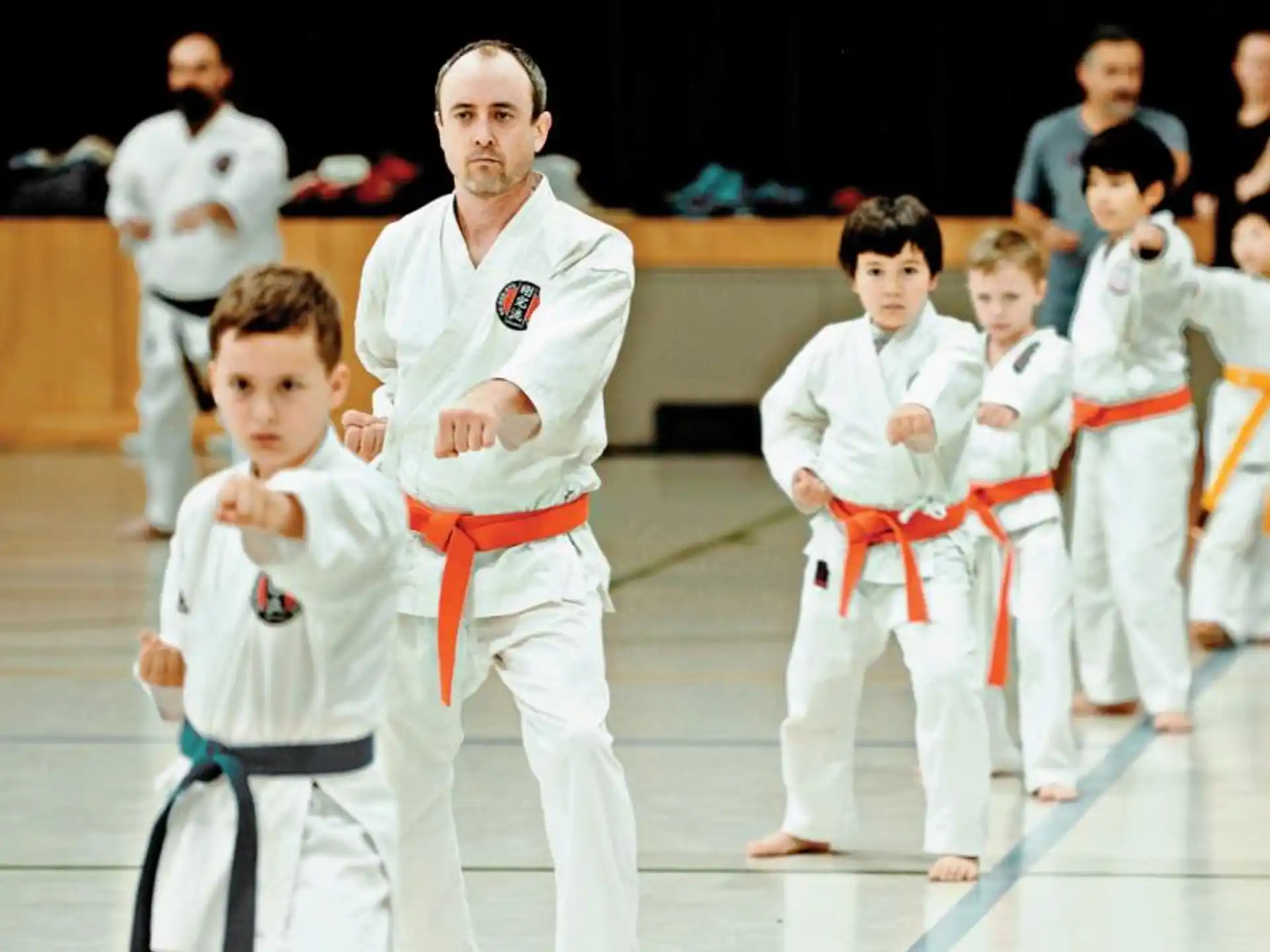 a group of people in karate uniforms
