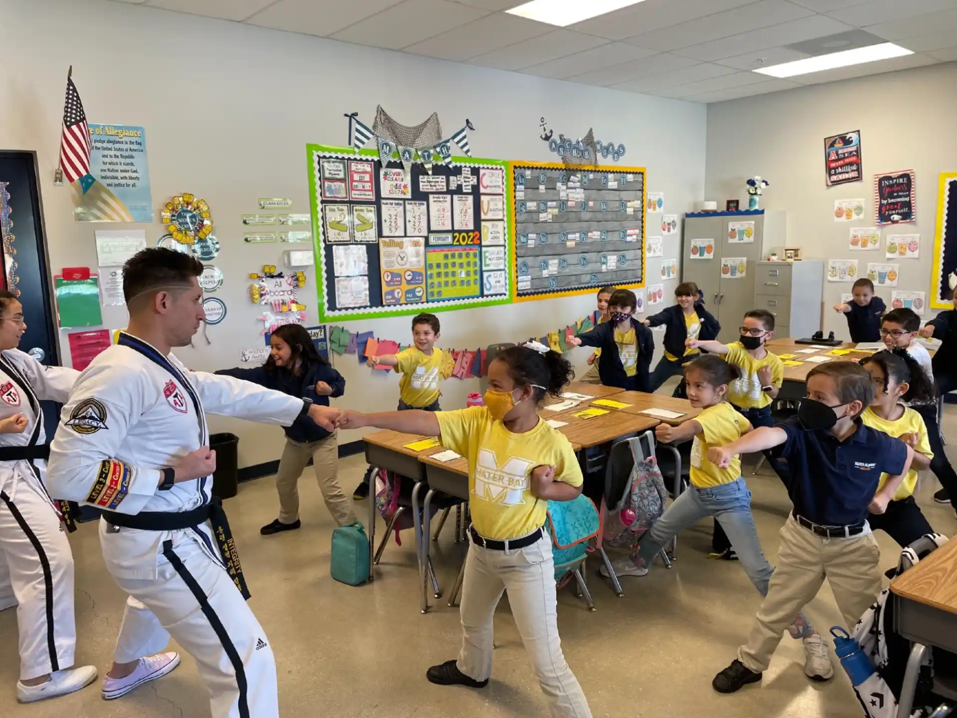 a group of people in a classroom