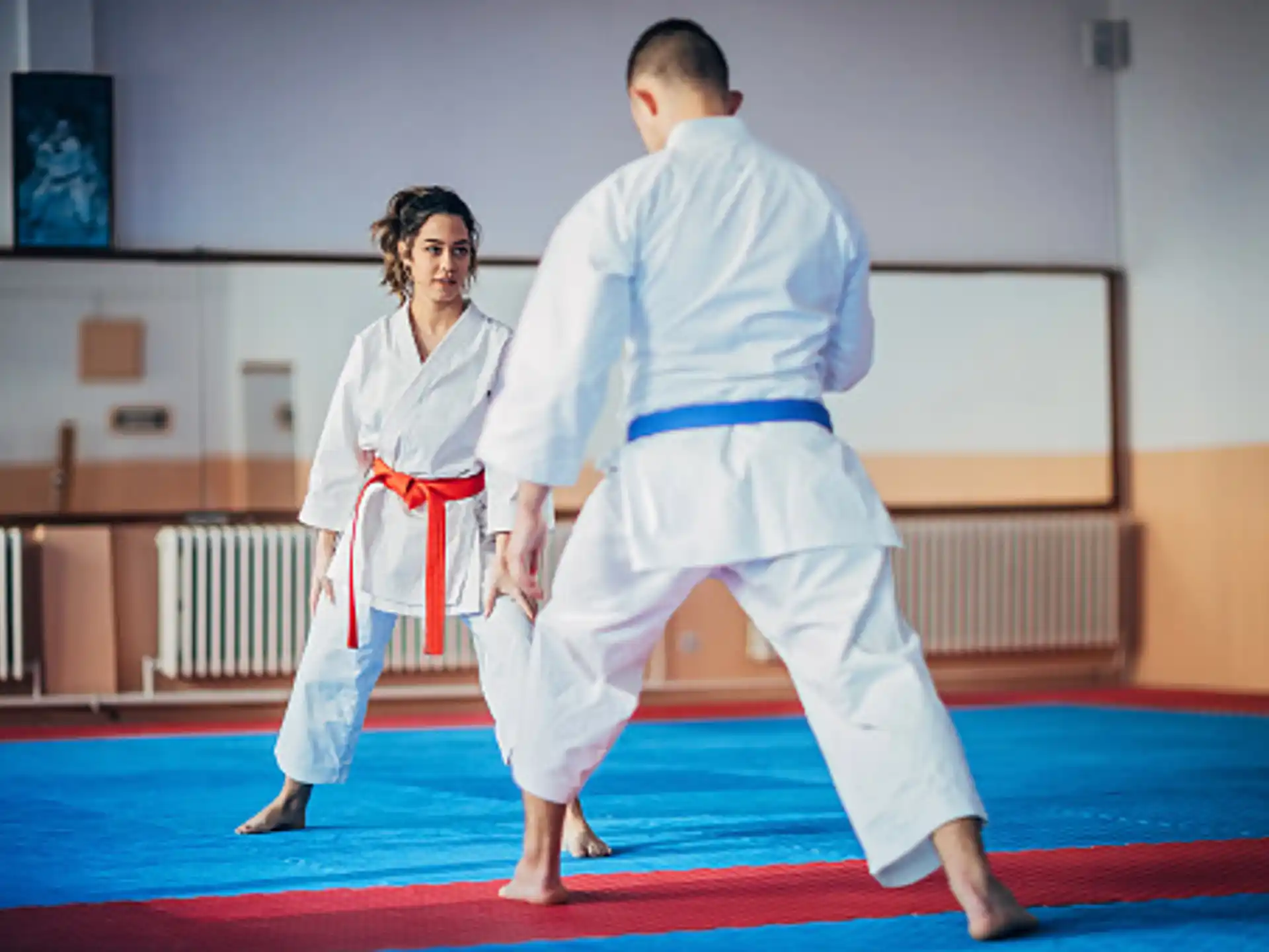 a man and a woman in karate uniforms