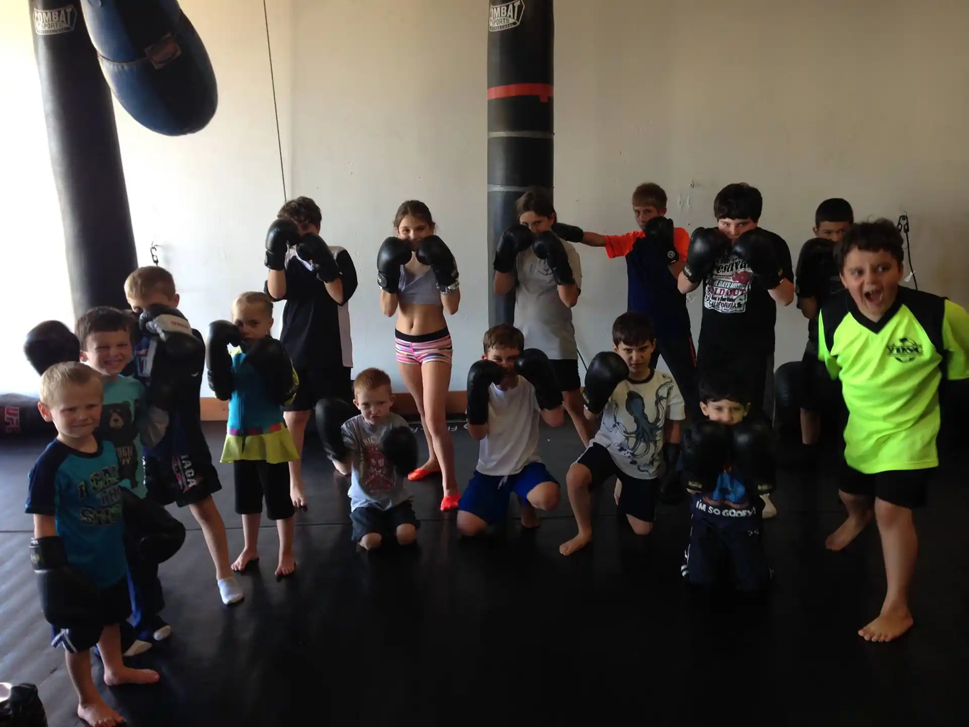a group of people in a gym