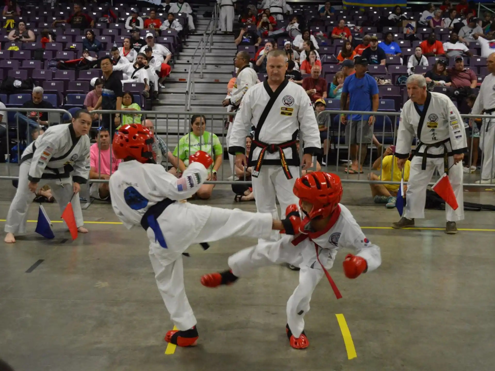 a group of people in a sport arena