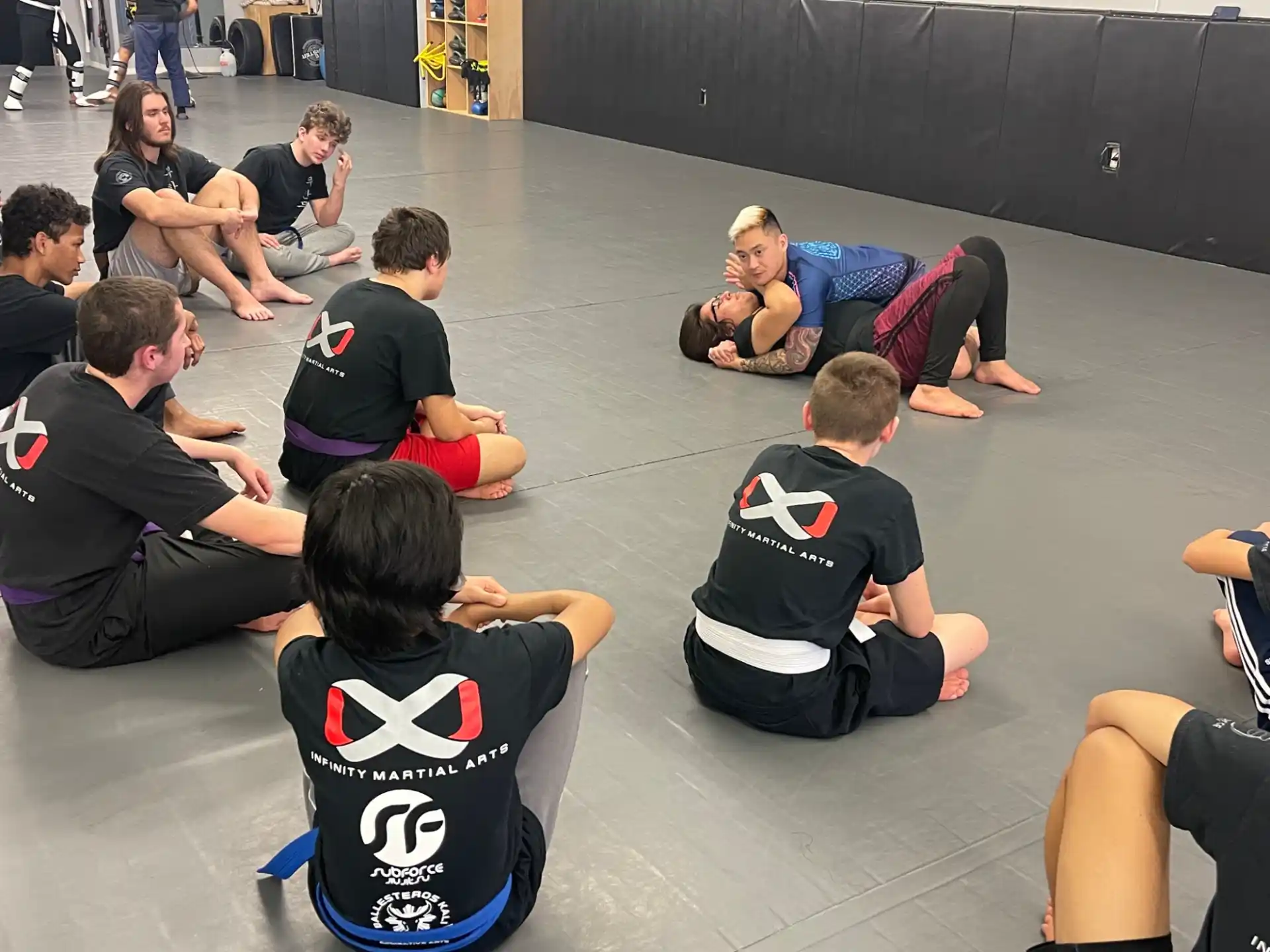 a group of people sitting on the floor
