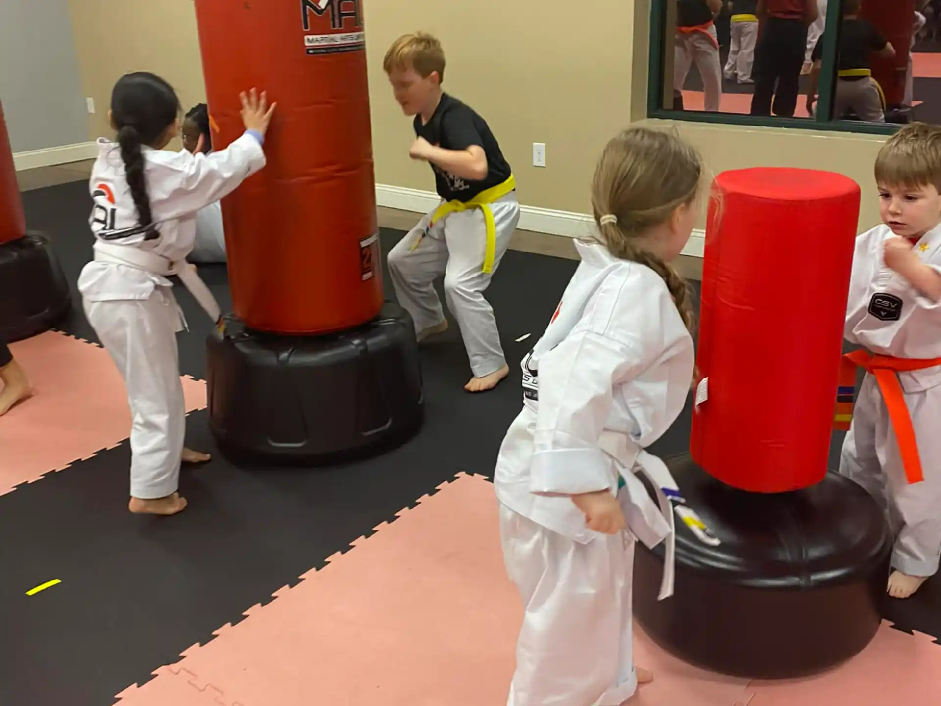 a group of people in karate uniforms