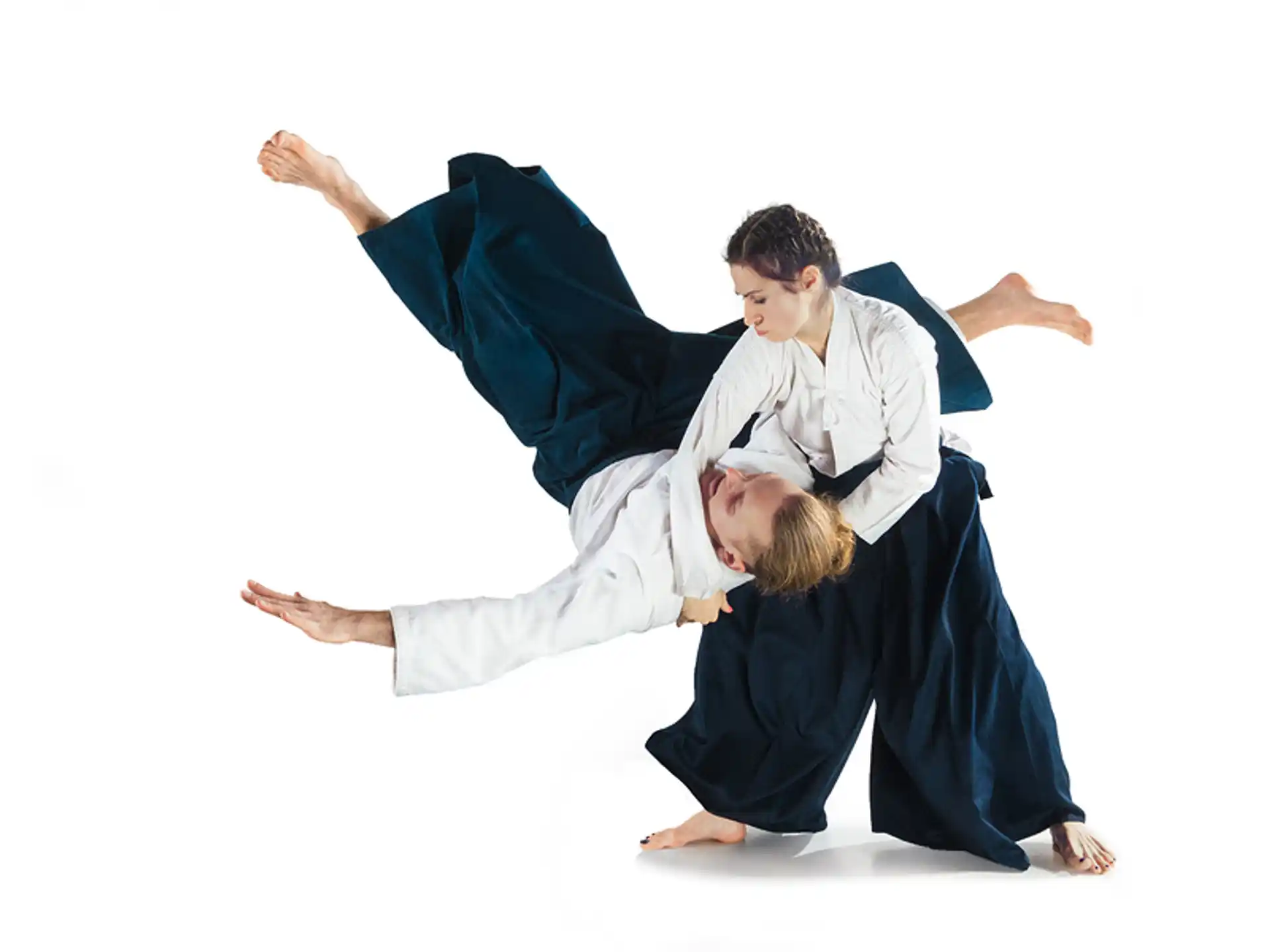 a man and a woman in black karate uniforms