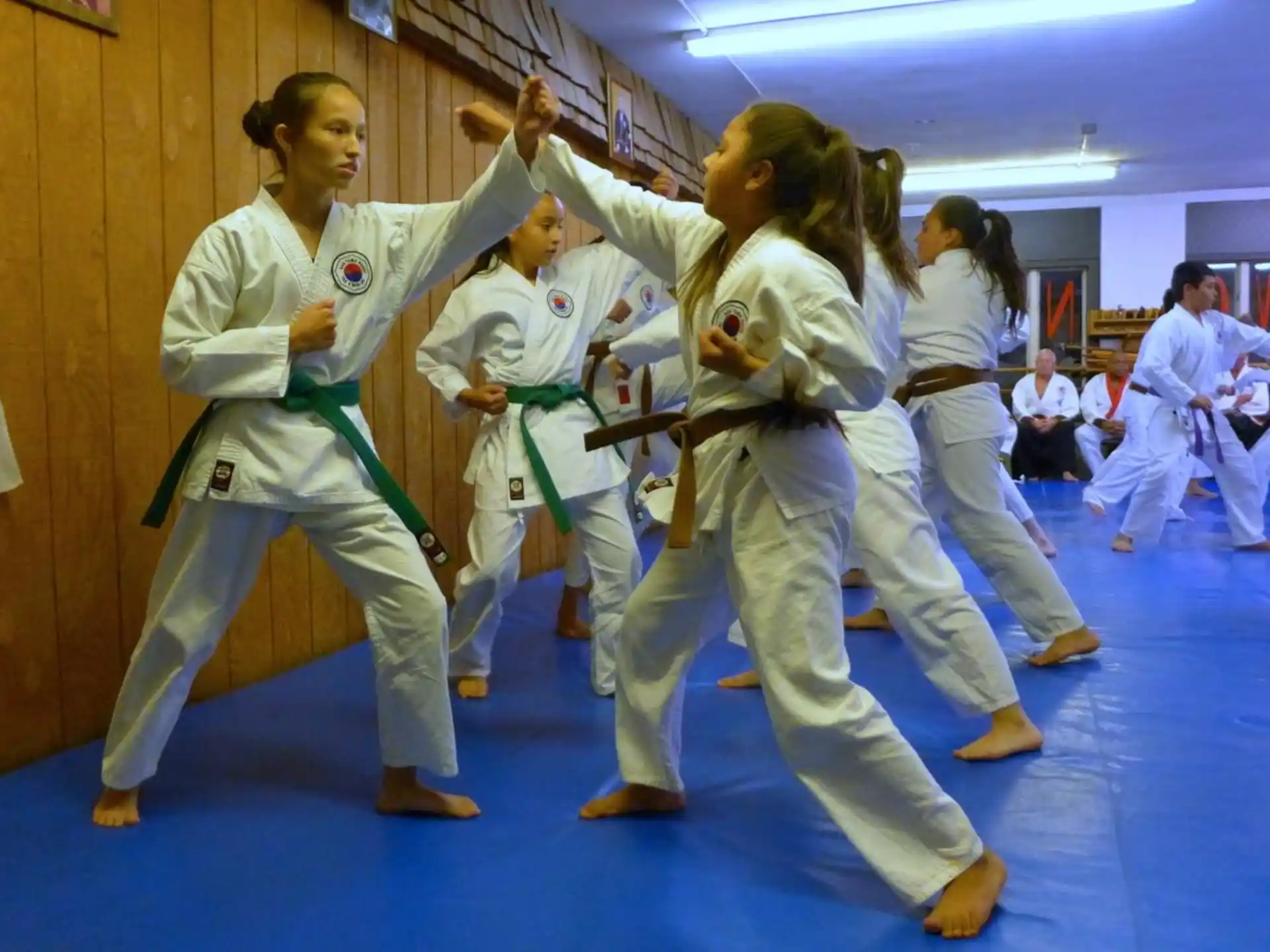 a group of people in karate uniforms