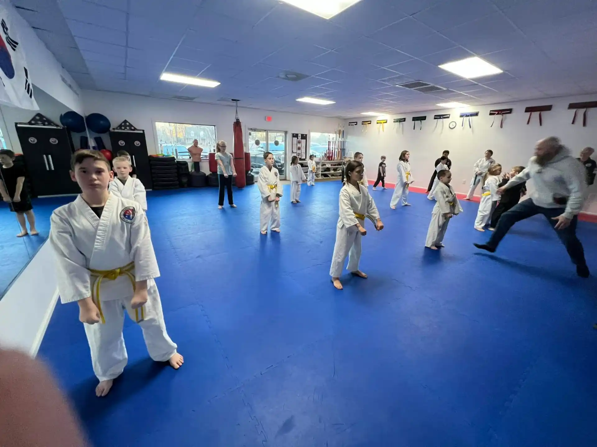a group of people in a room