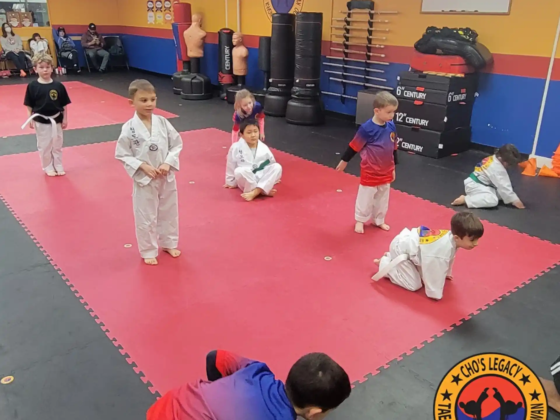 a group of children in a karate class