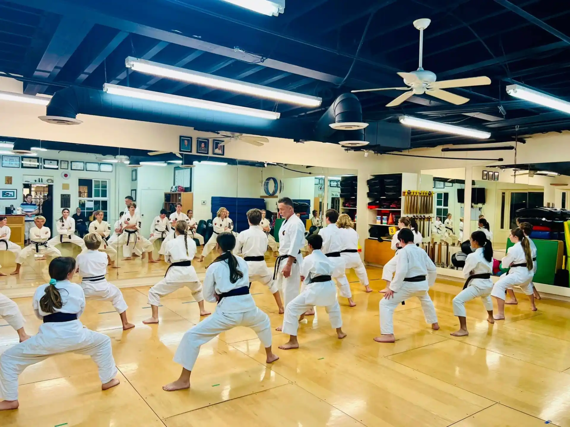 a group of people in karate uniforms