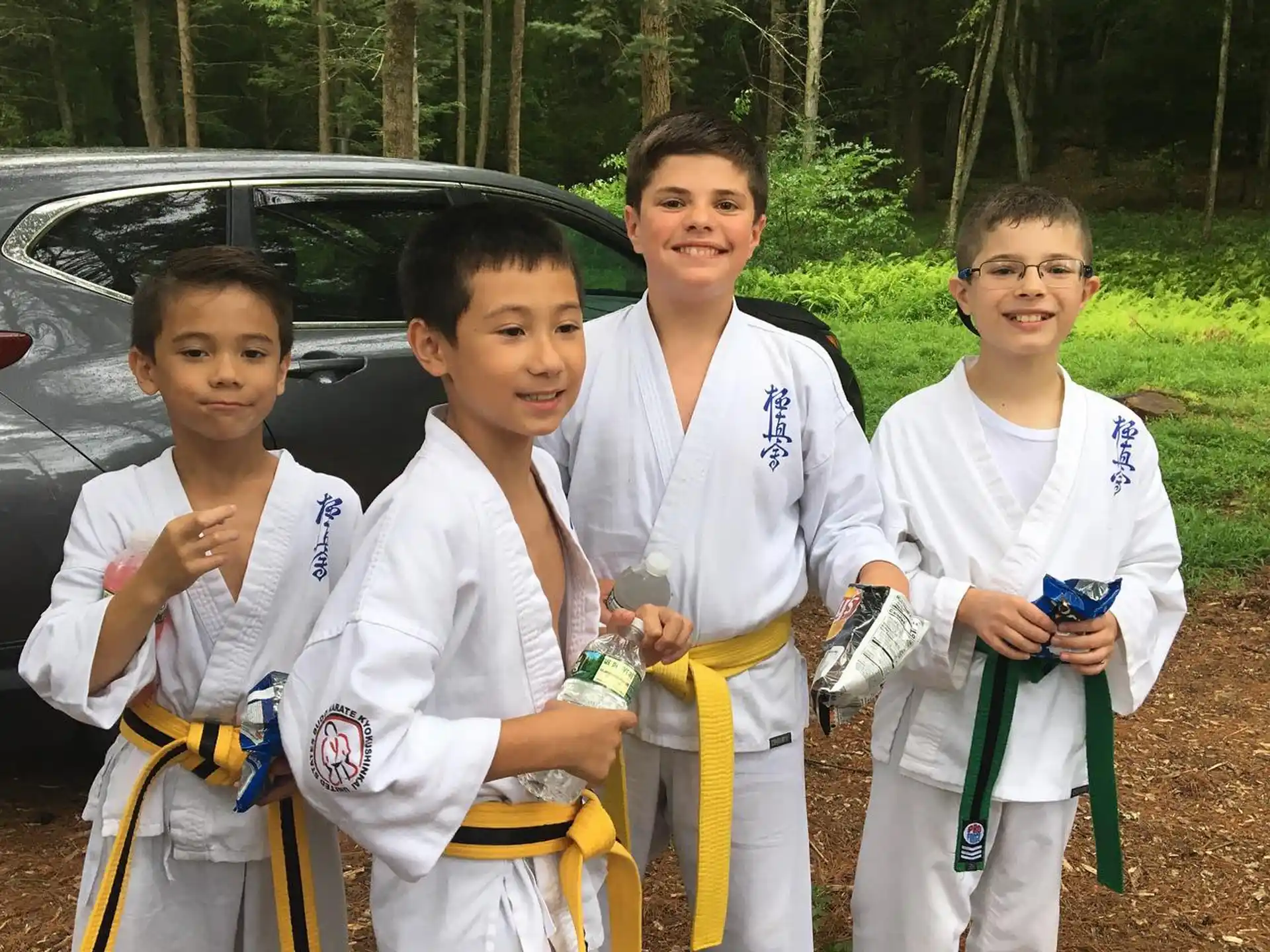 a group of boys in karate uniforms