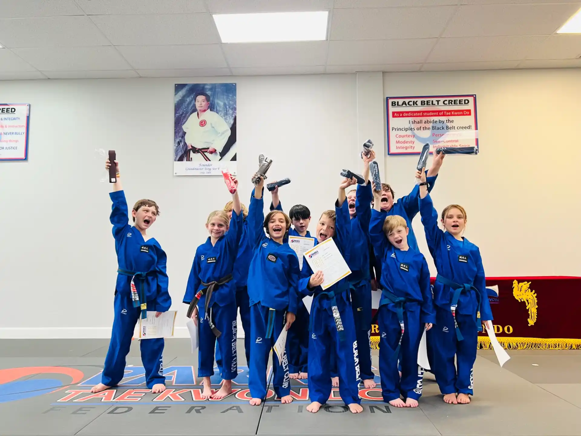 a group of people in blue uniforms