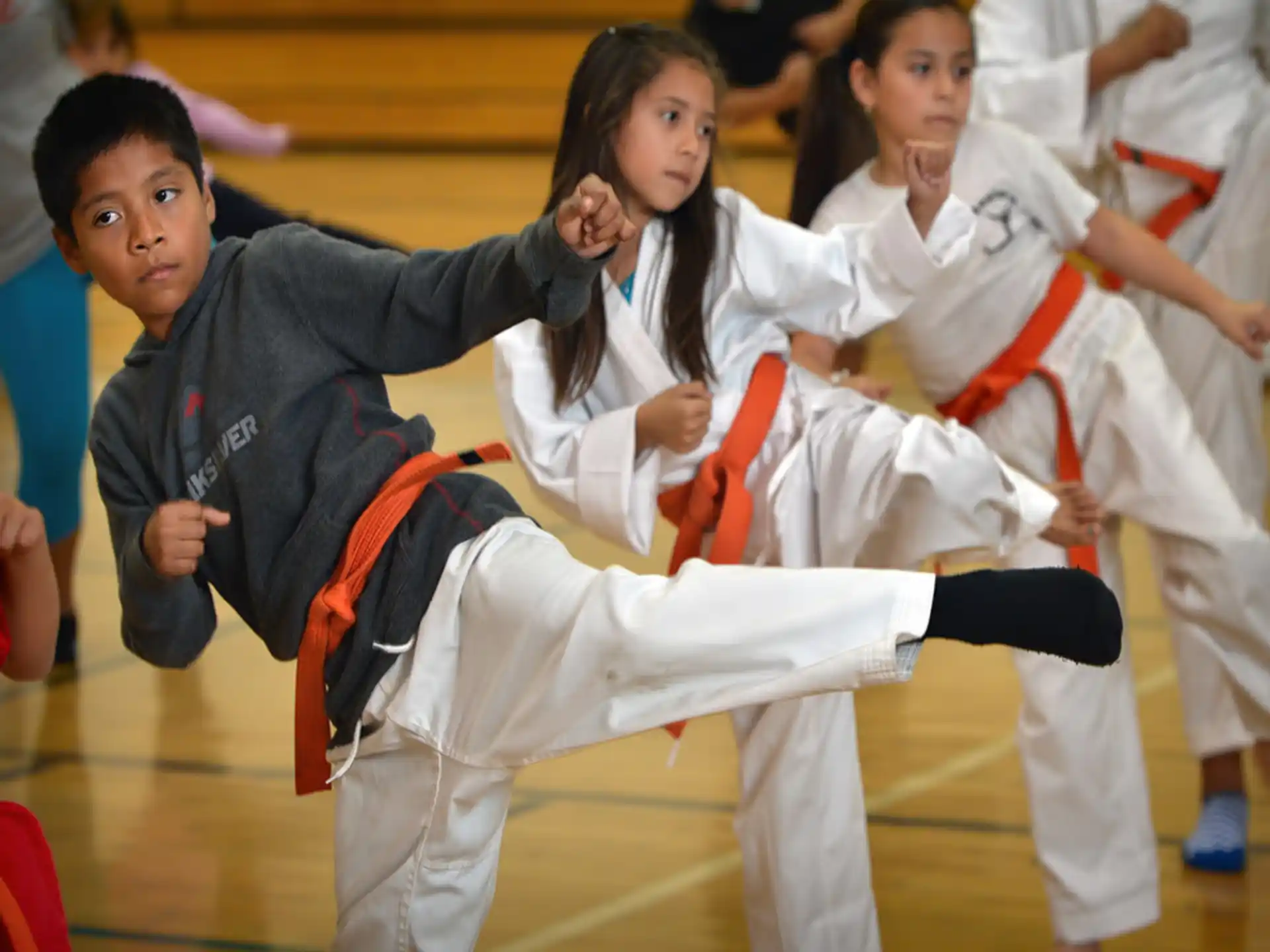 a group of people in karate uniforms