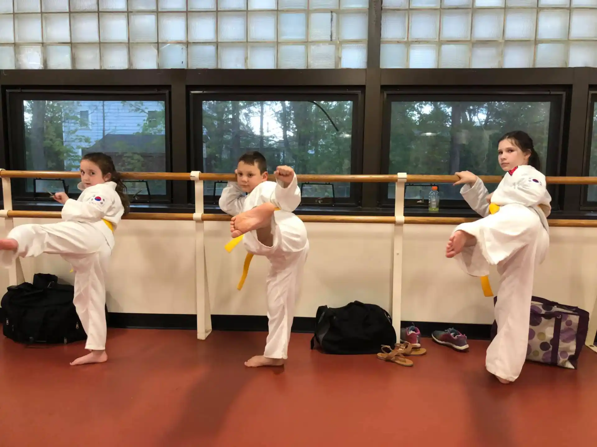a group of people in karate uniforms