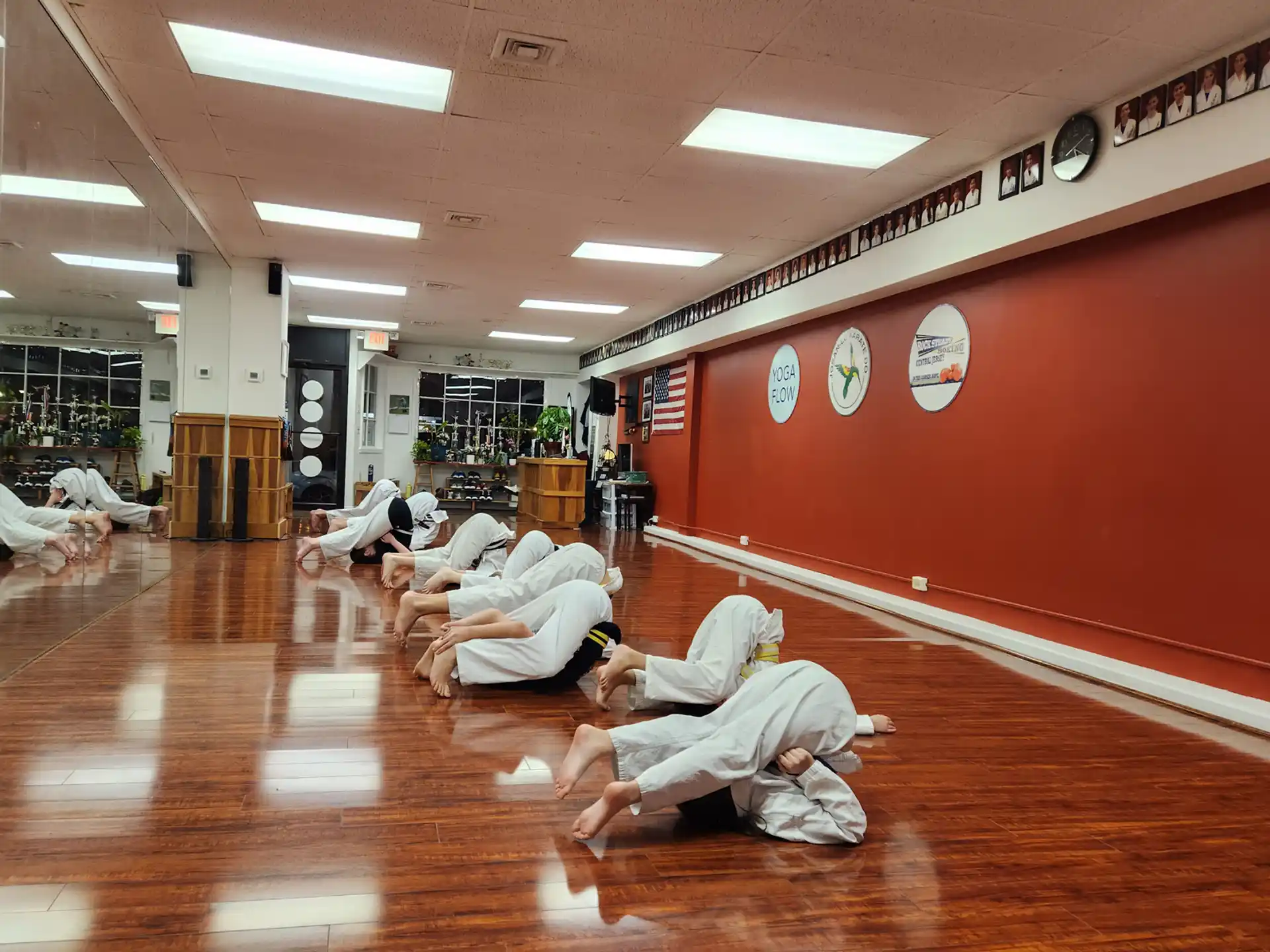 a group of people in a gym