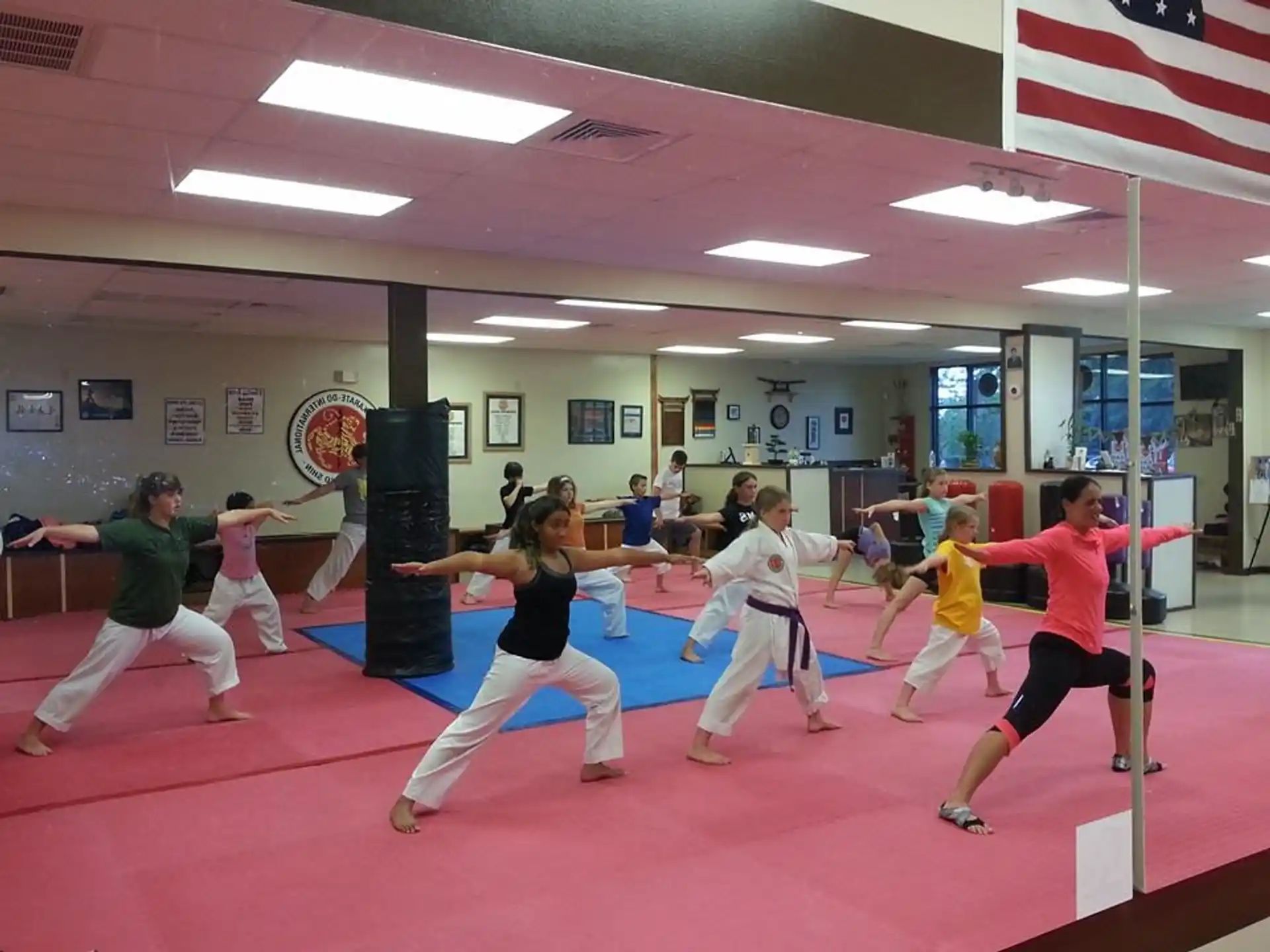 a group of people in a gym