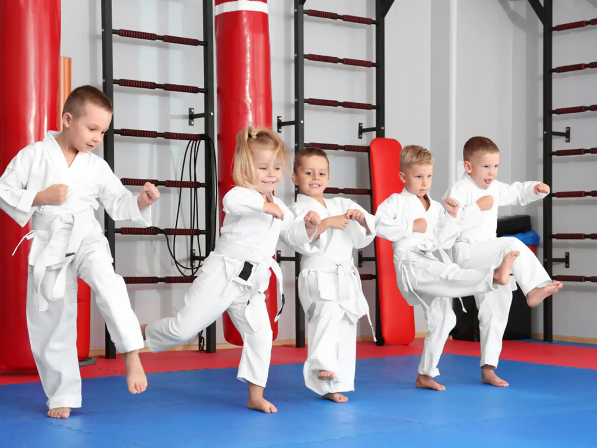 a group of kids in karate uniforms