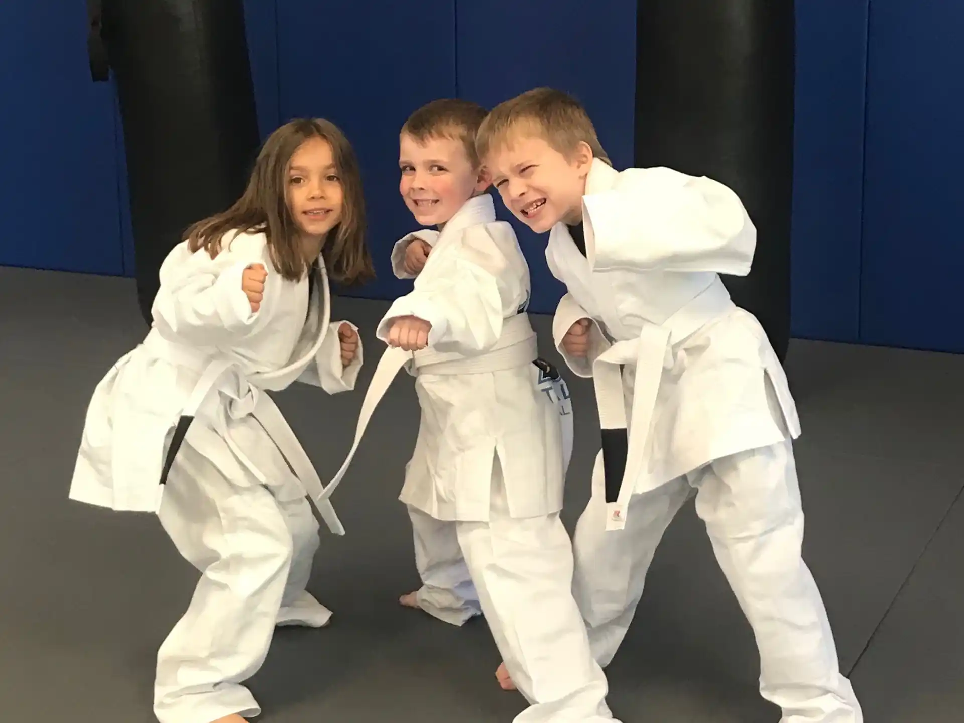 a group of children in karate uniforms