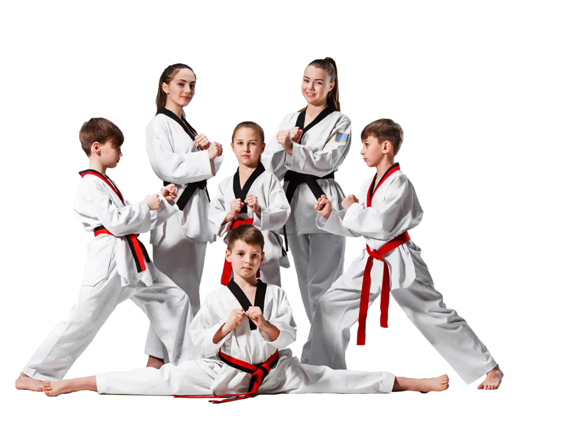 a group of men in white karate uniforms