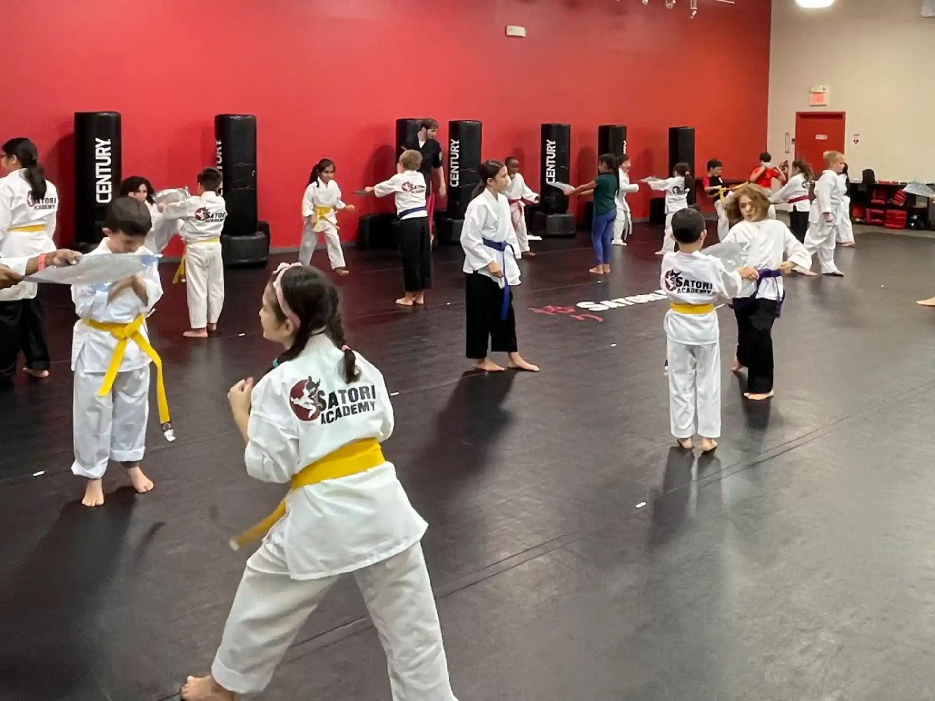 a group of children in karate uniforms