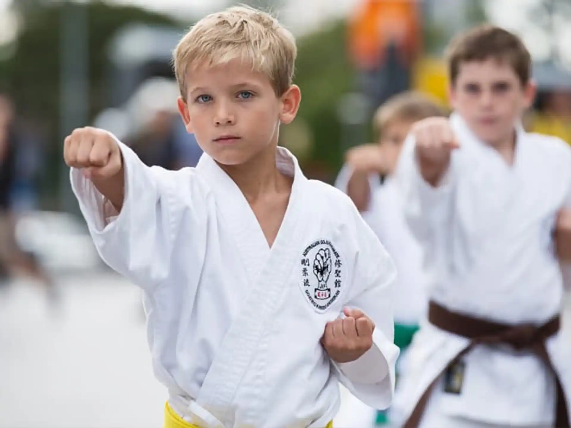 a group of boys in karate uniforms