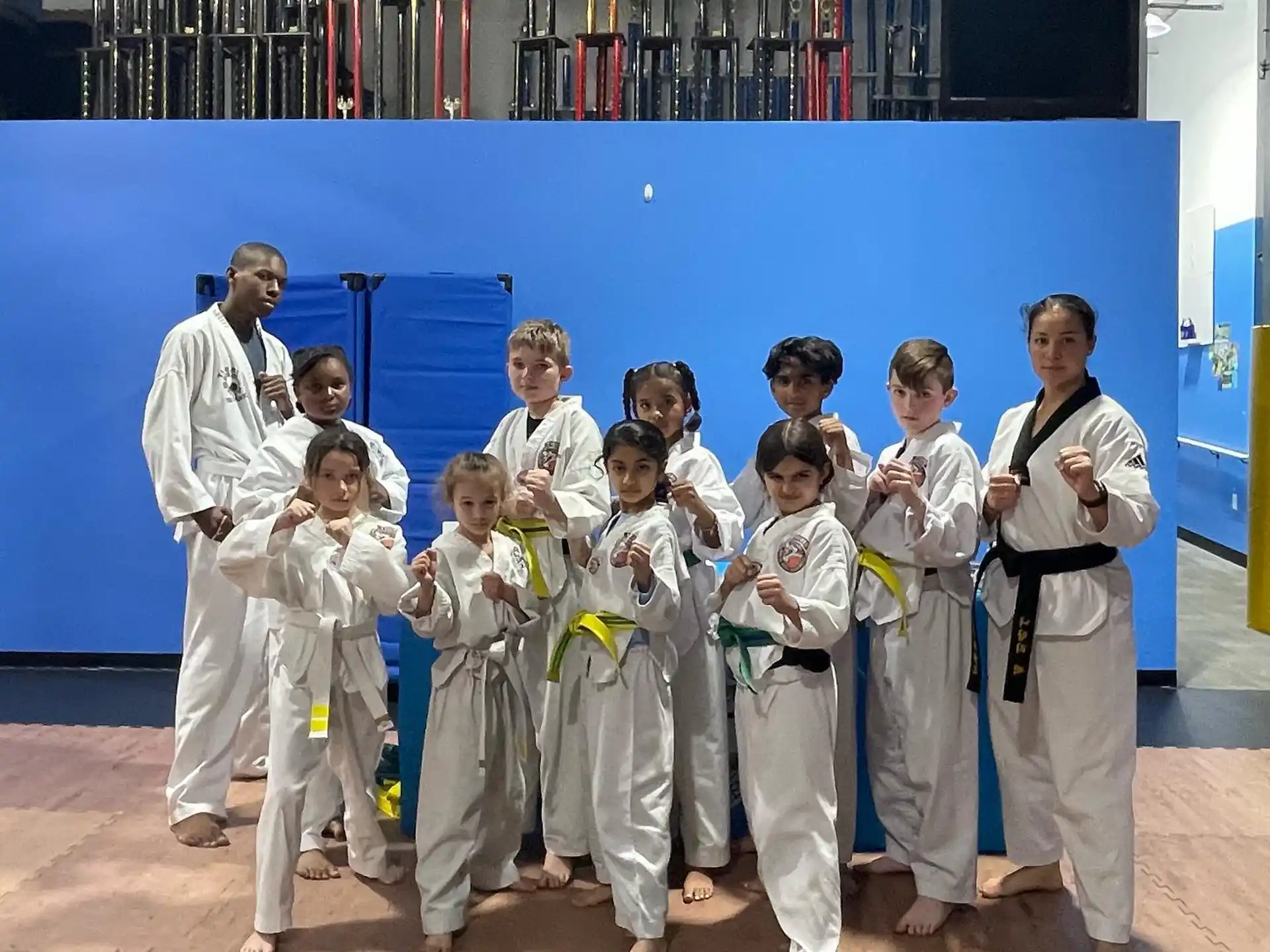 a group of people in karate uniforms
