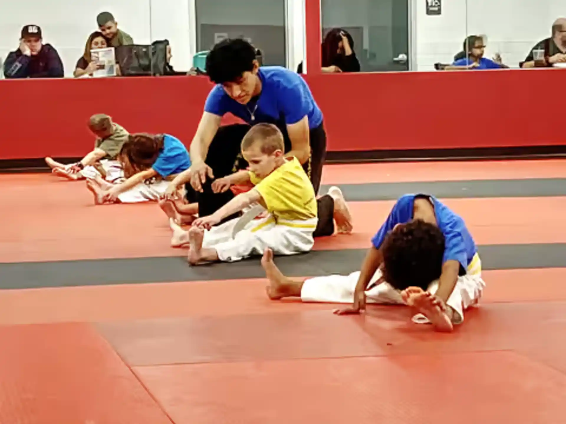 a group of people in a gym