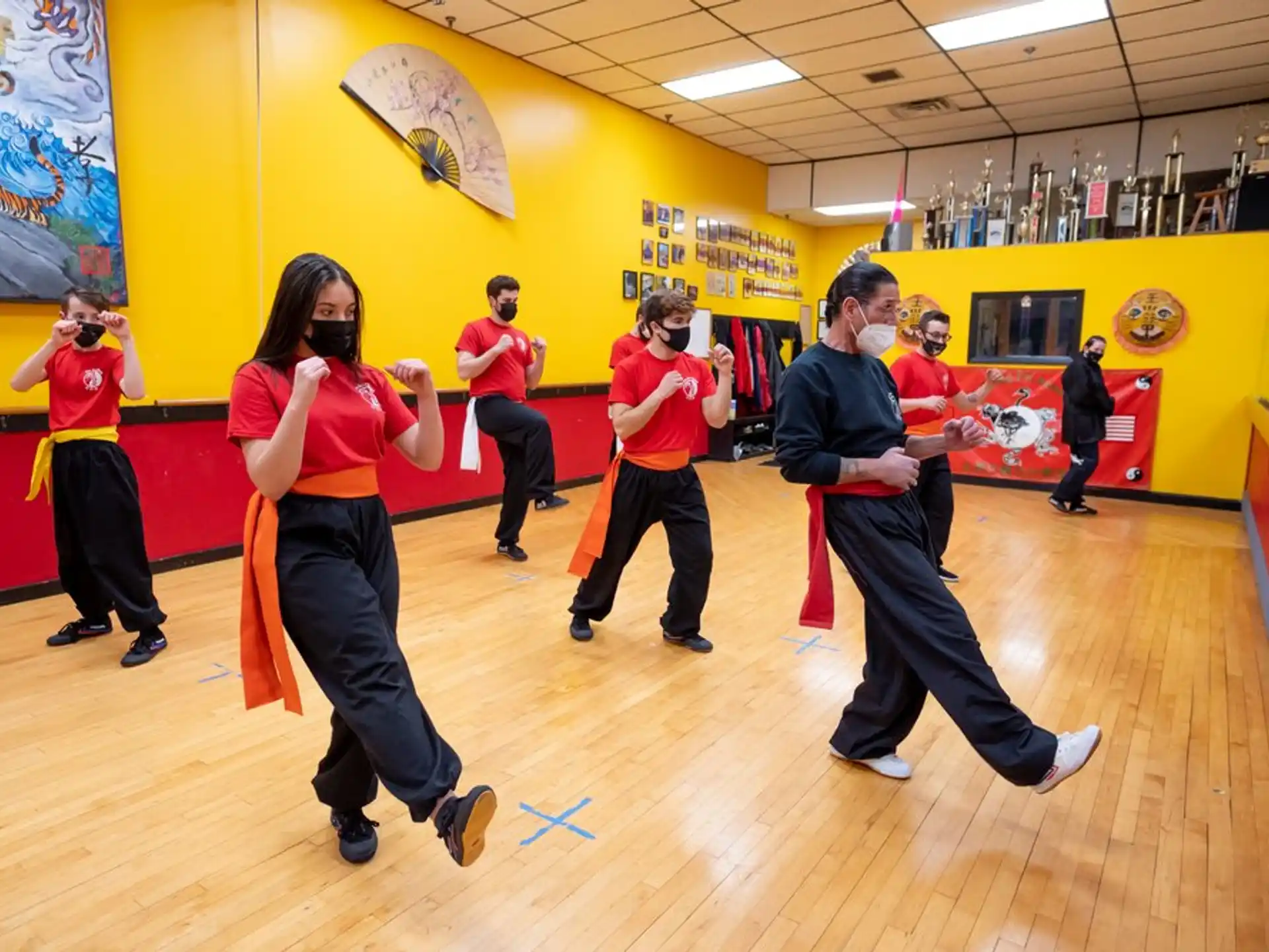 a group of people dancing in a room