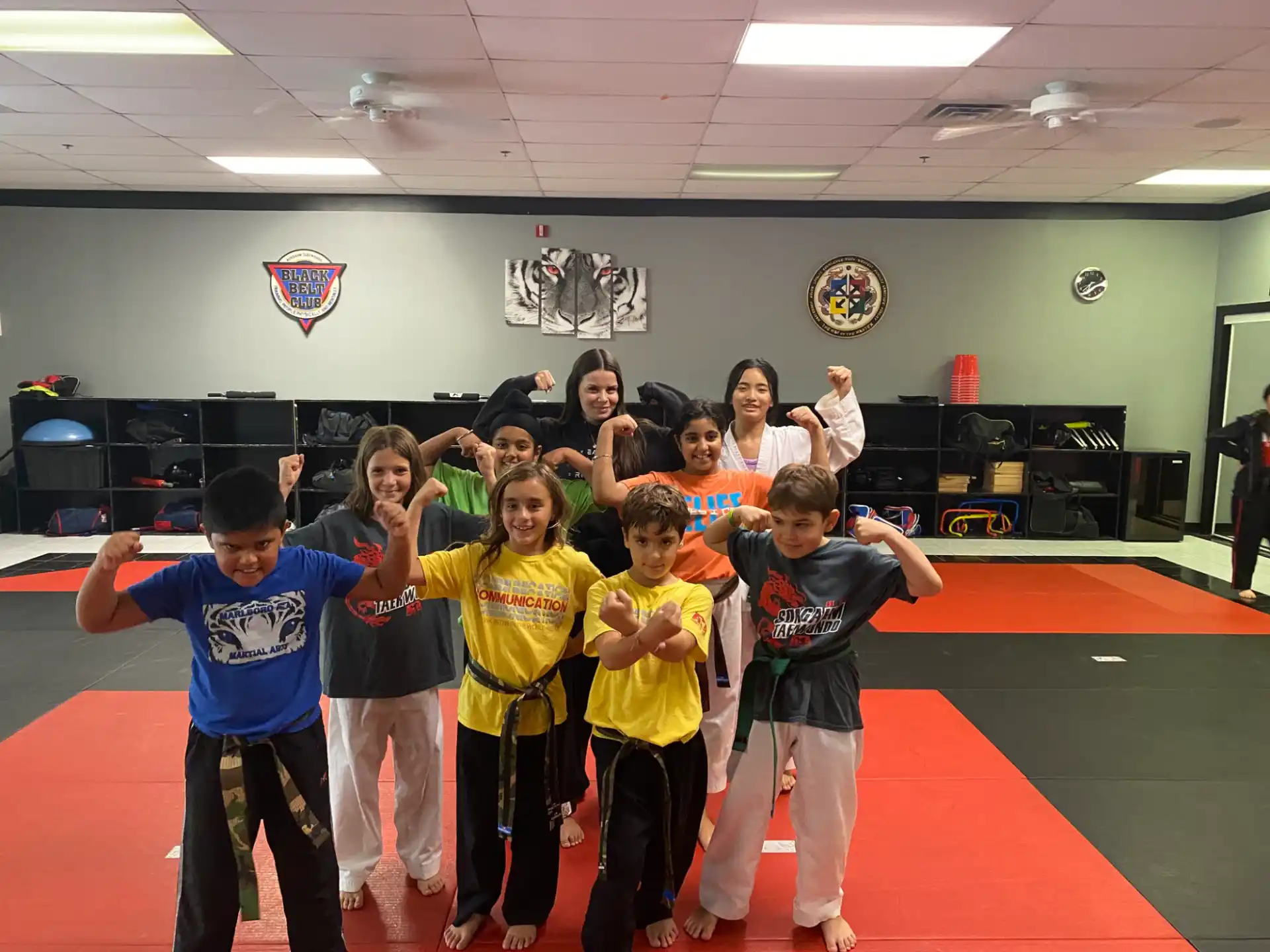 a group of kids in a gym