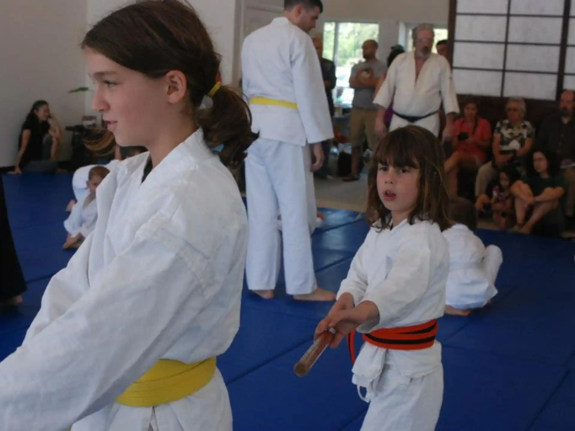 a person and a girl in karate uniforms