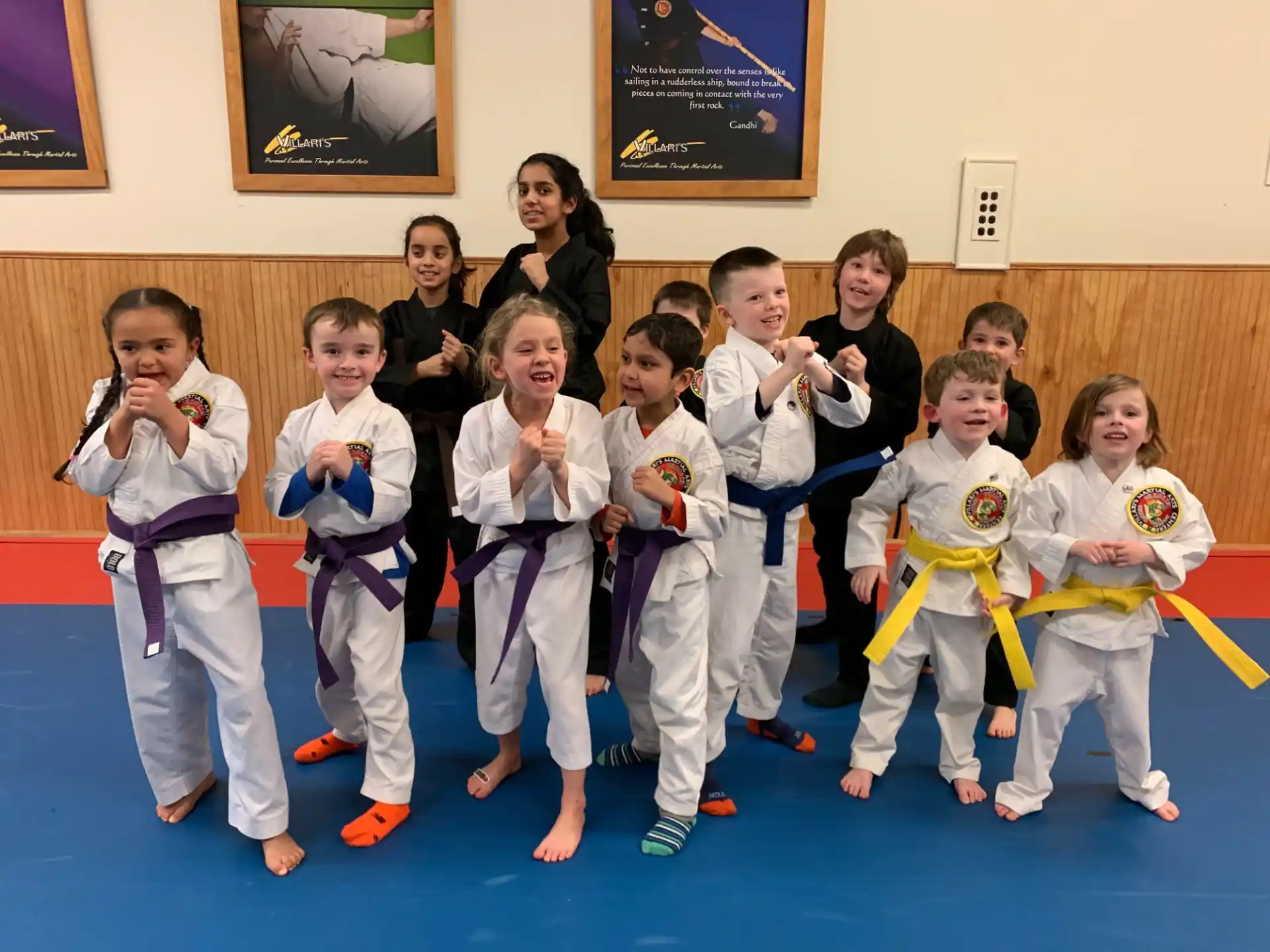 a group of children in karate uniforms