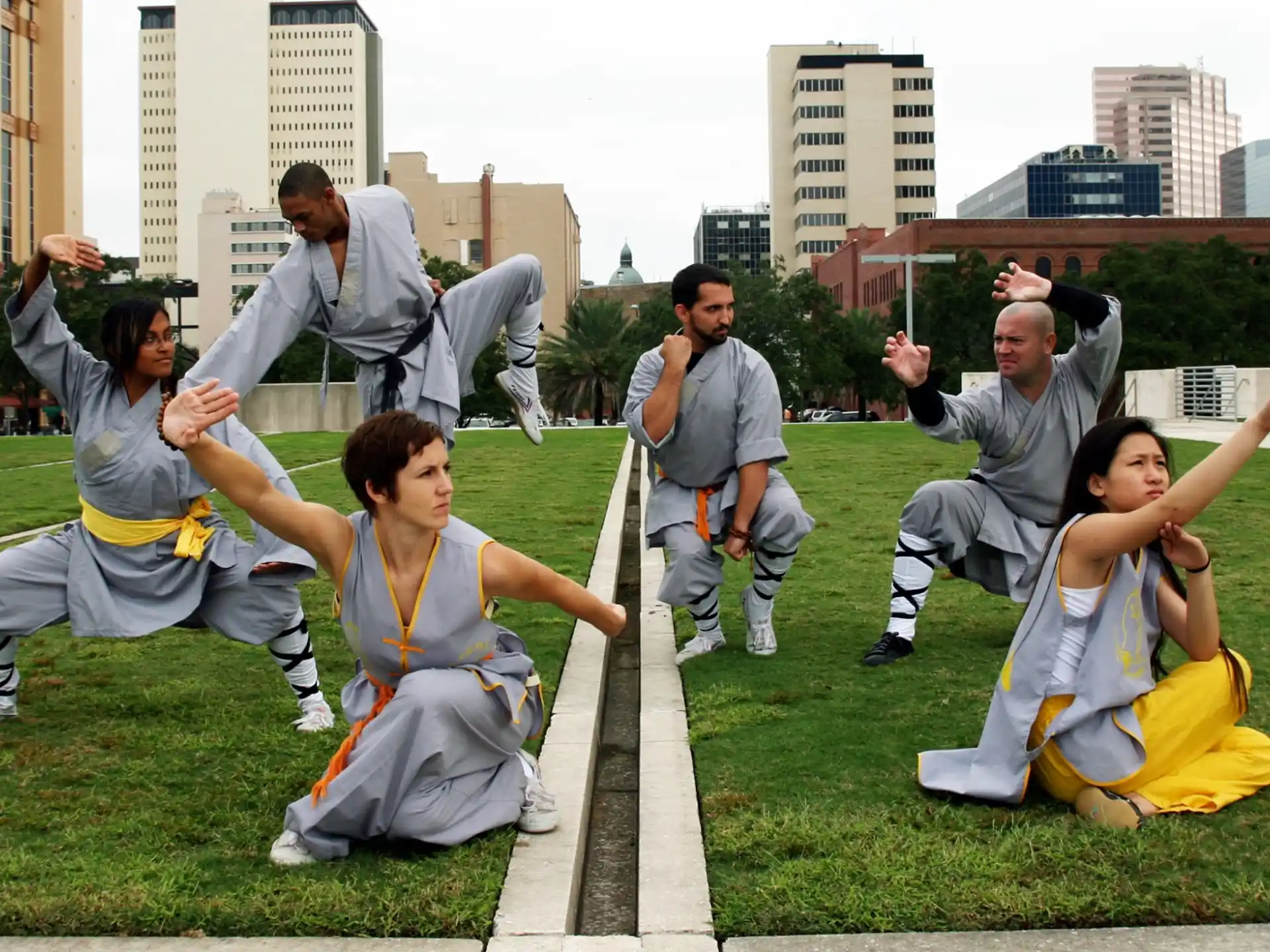 a group of people doing yoga