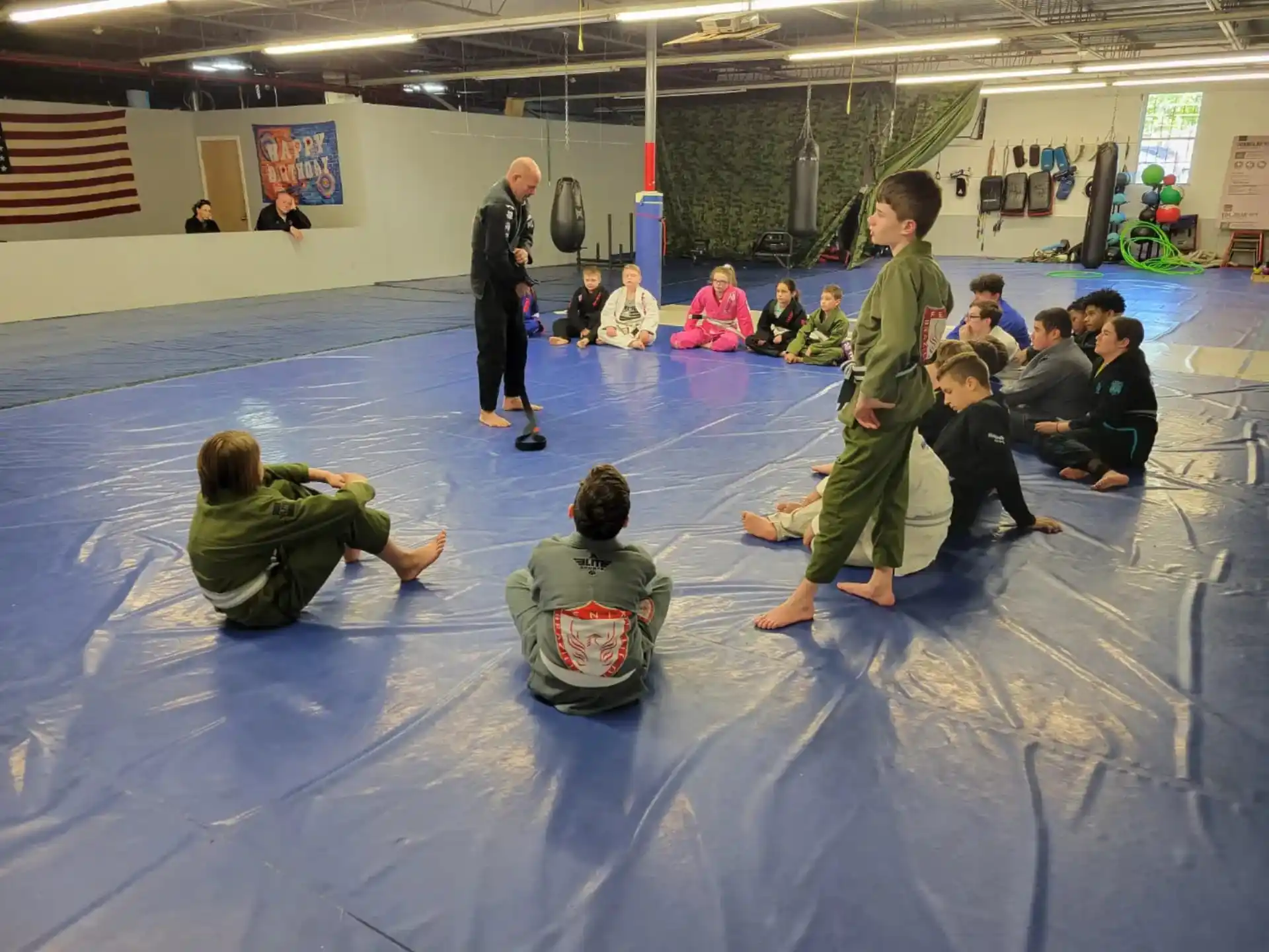 a group of people in a room