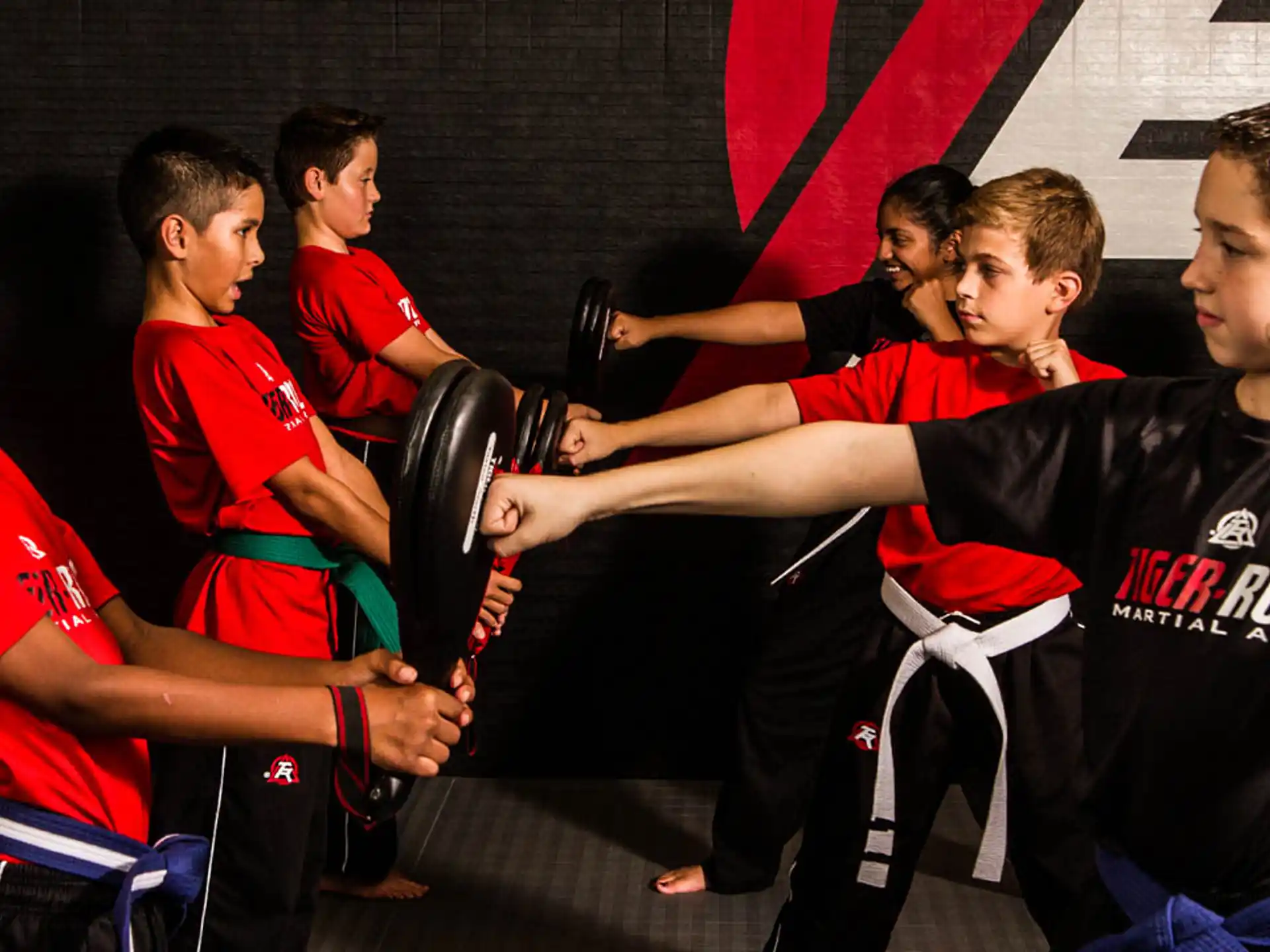 a group of people in a gym