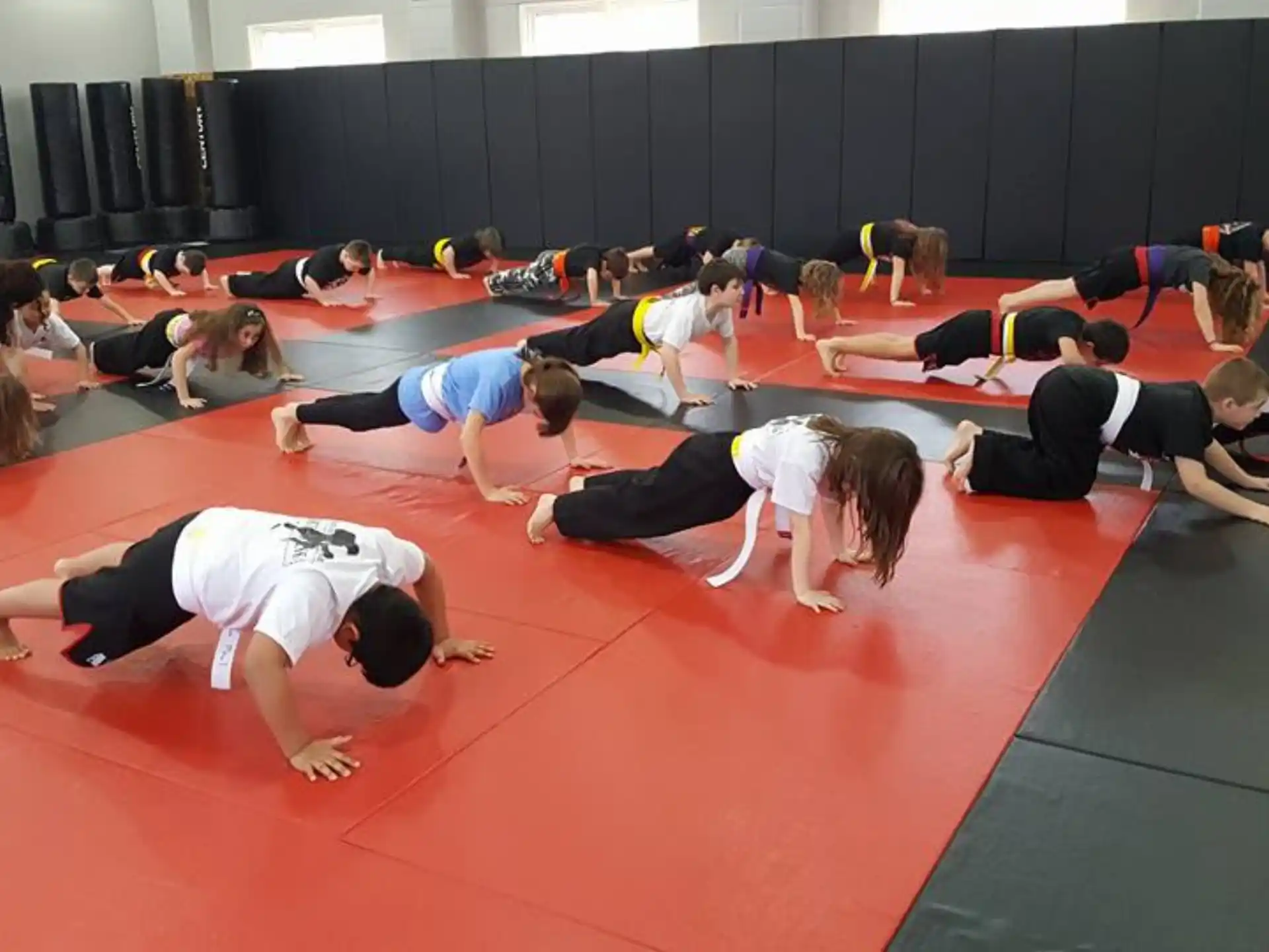 a group of people exercising