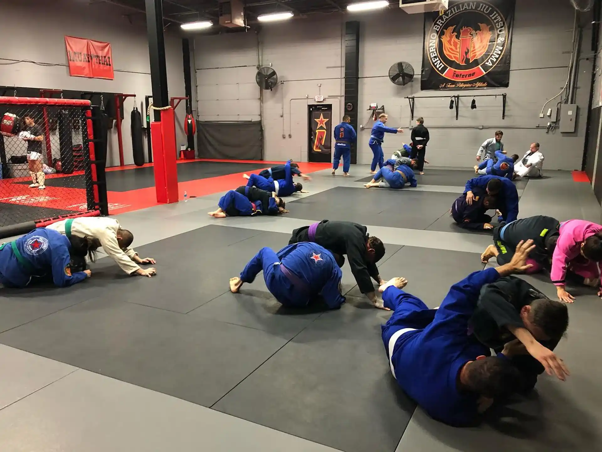 a group of people in a gym
