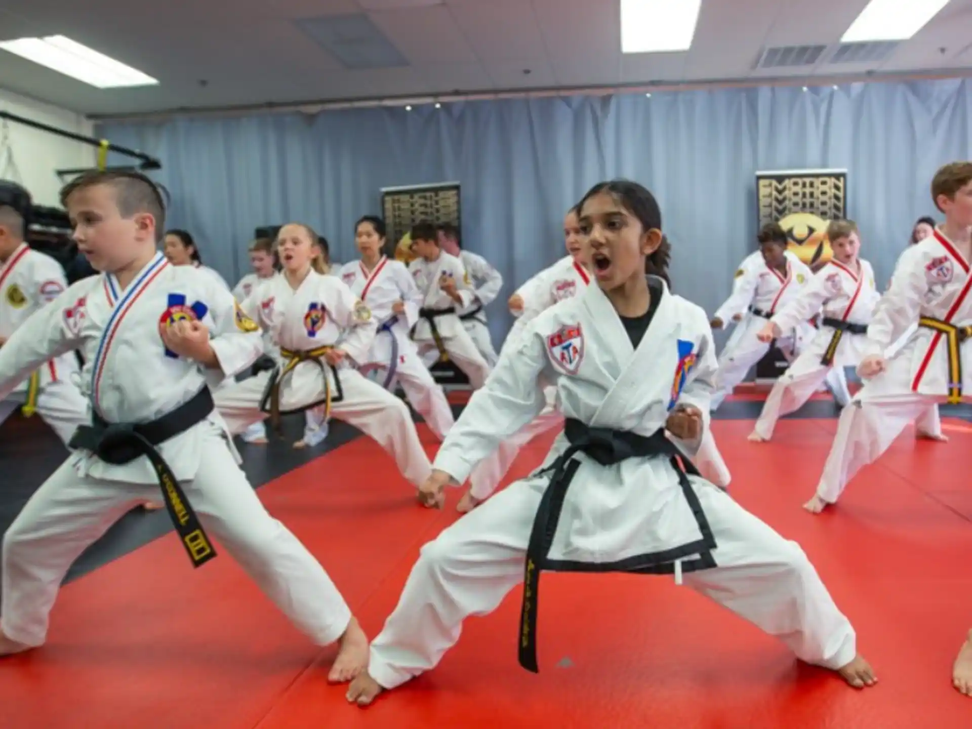 a group of people in karate uniforms