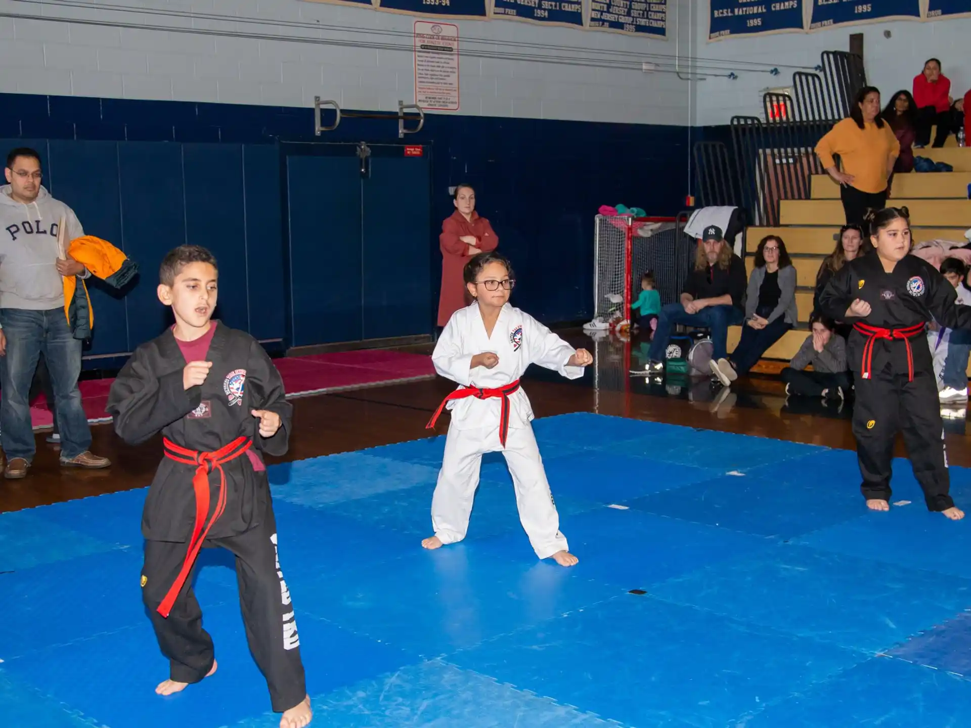 a group of kids in a karate class