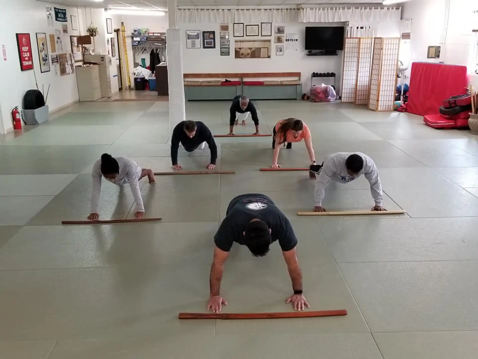 a group of people doing yoga