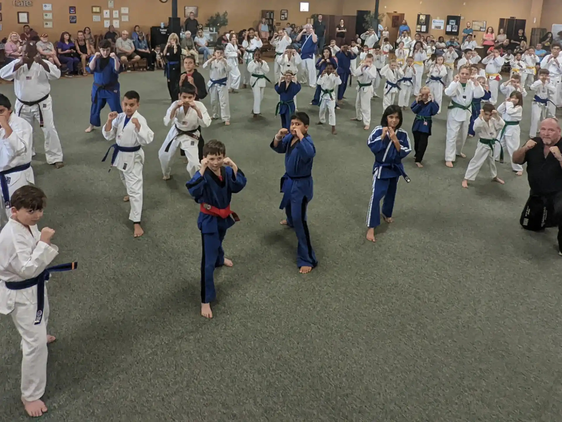 a group of people in karate uniforms