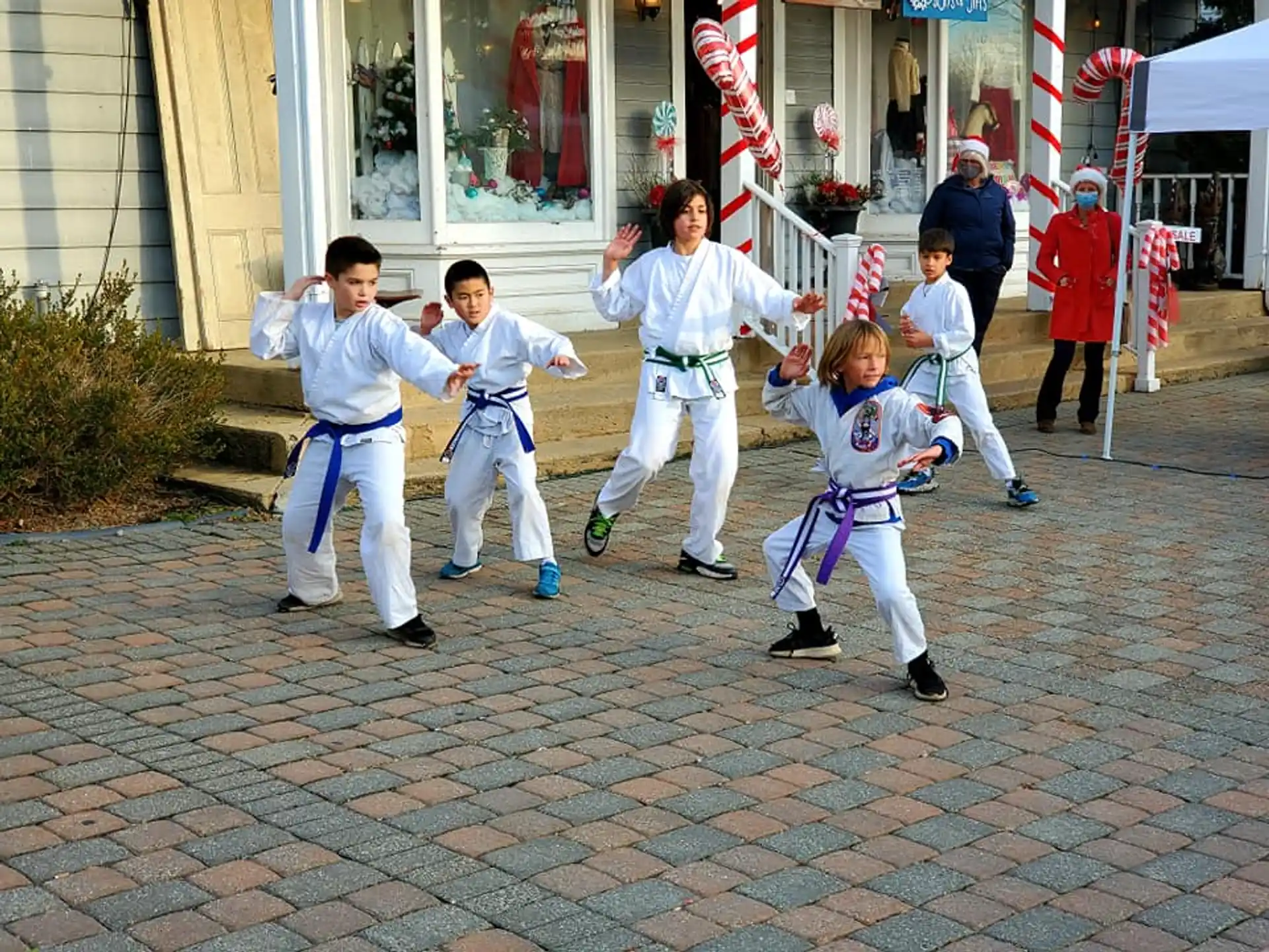 a group of people in karate uniforms